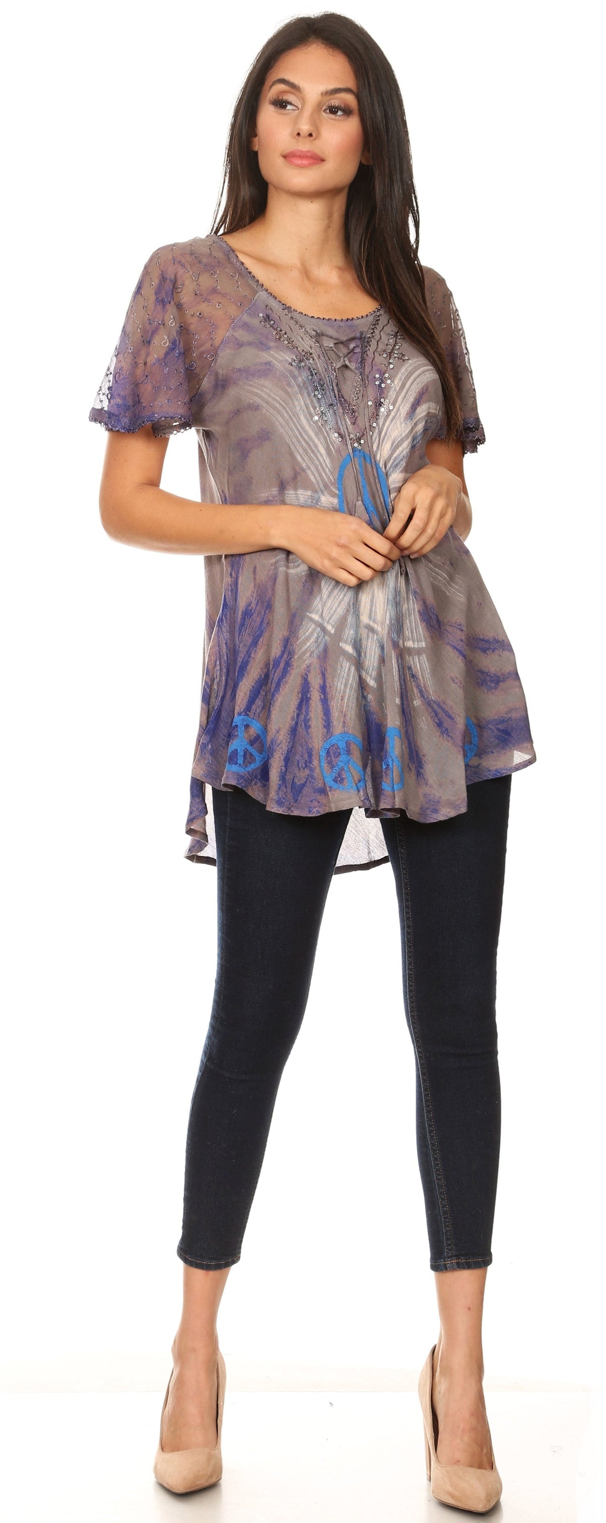 Aline Lace-Sleeve Scoop Neck Top