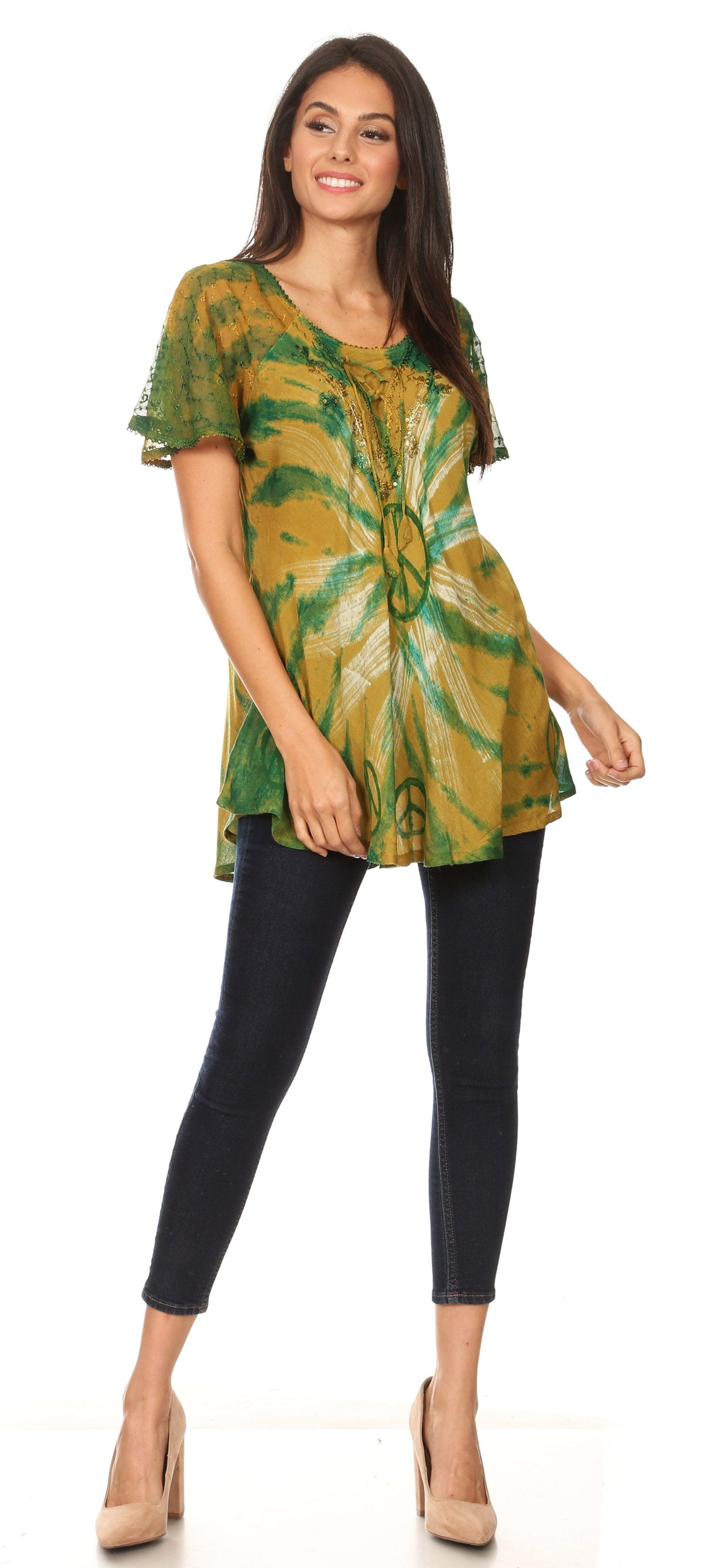 Aline Lace-Sleeve Scoop Neck Top
