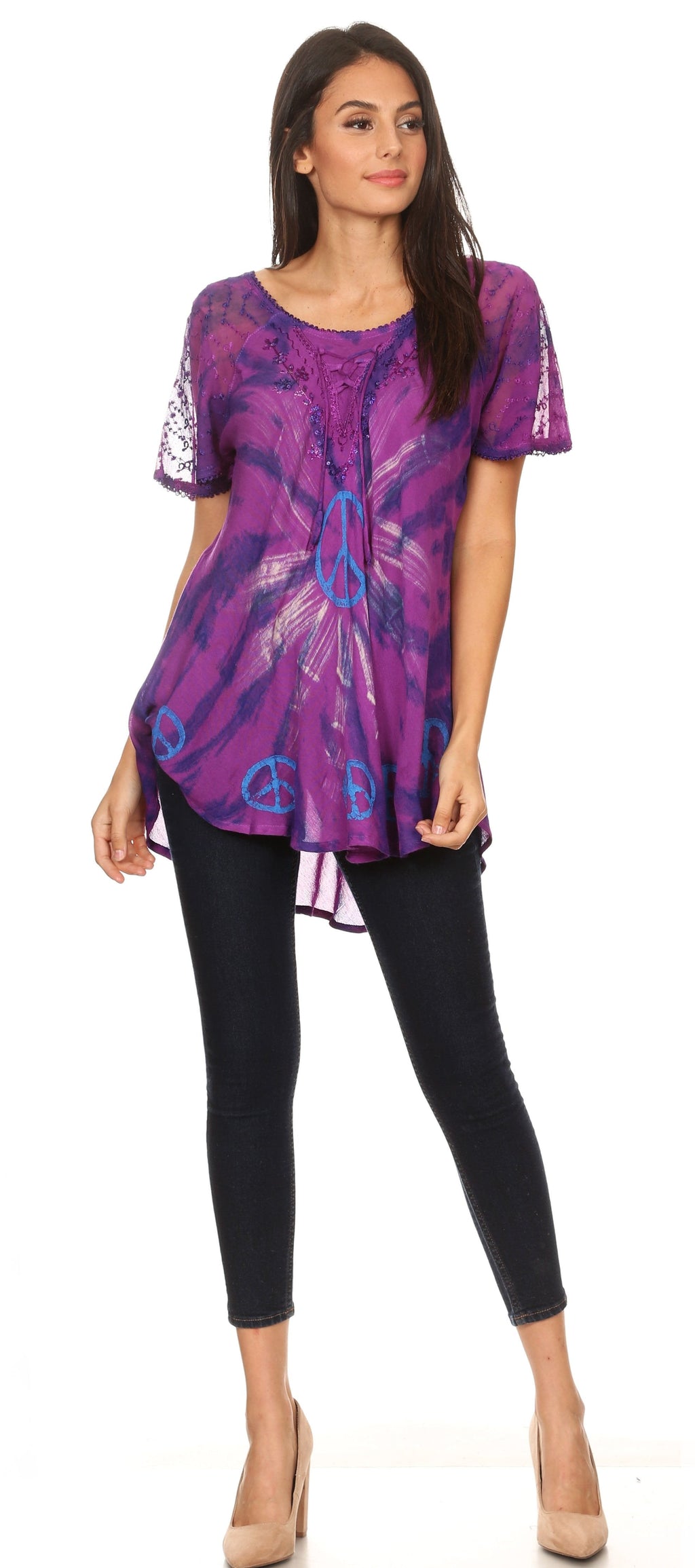Aline Lace-Sleeve Scoop Neck Top