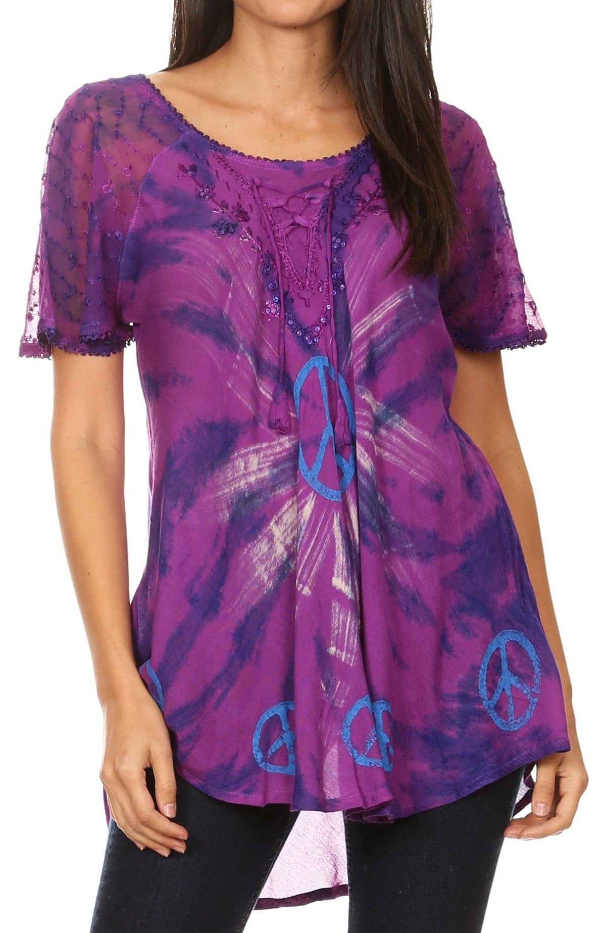 Aline Lace-Sleeve Scoop Neck Top