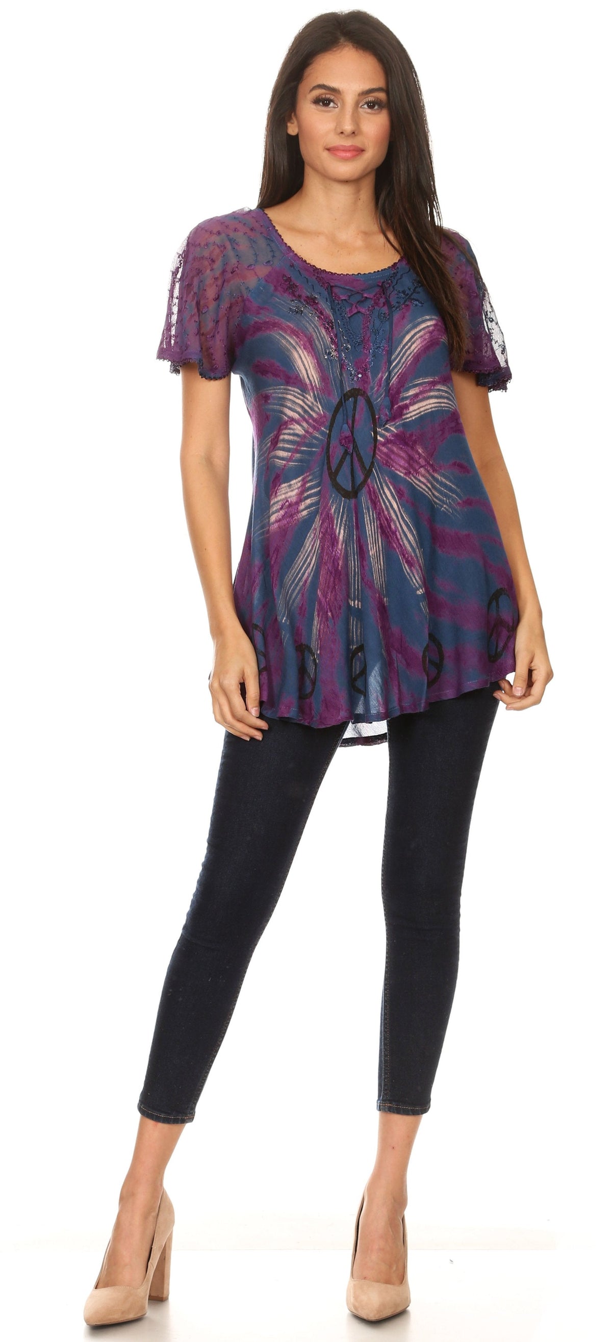 Aline Lace-Sleeve Scoop Neck Top