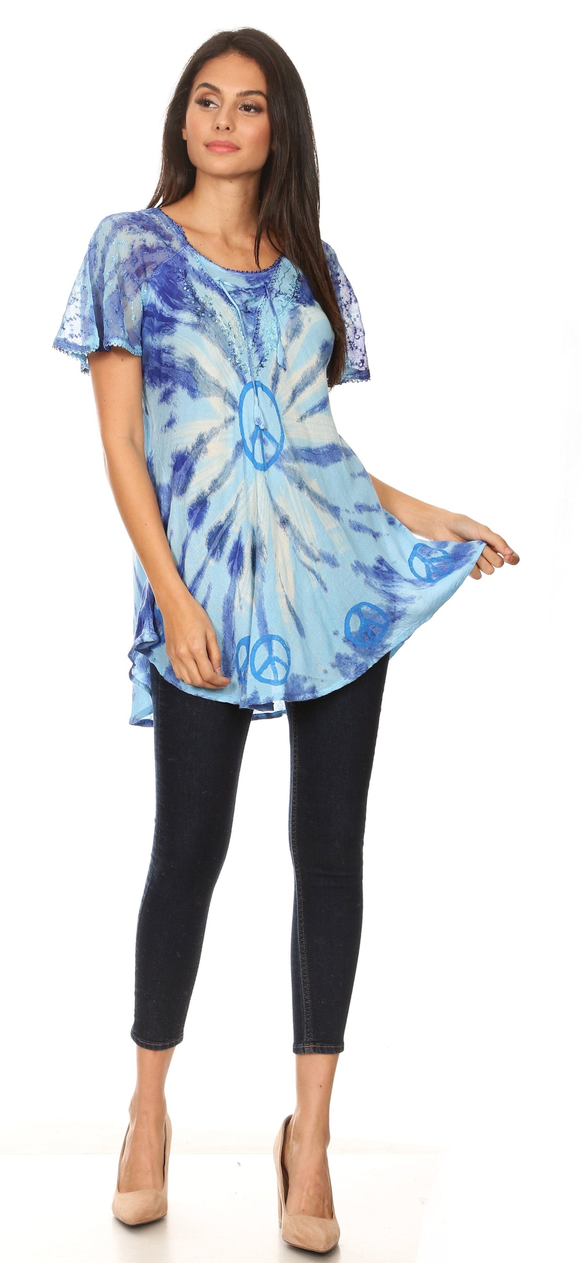 Aline Lace-Sleeve Scoop Neck Top