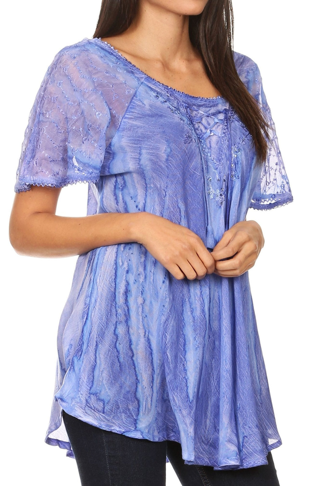 Aline Lace-Sleeve Scoop Neck Top