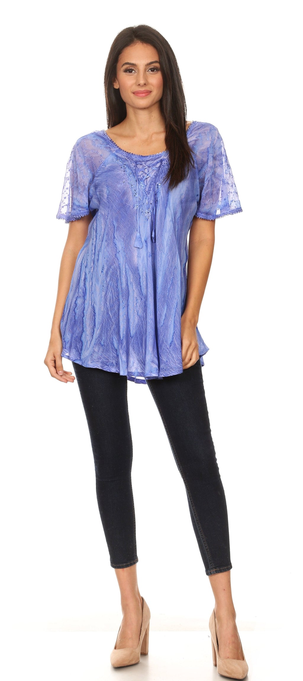 Aline Lace-Sleeve Scoop Neck Top
