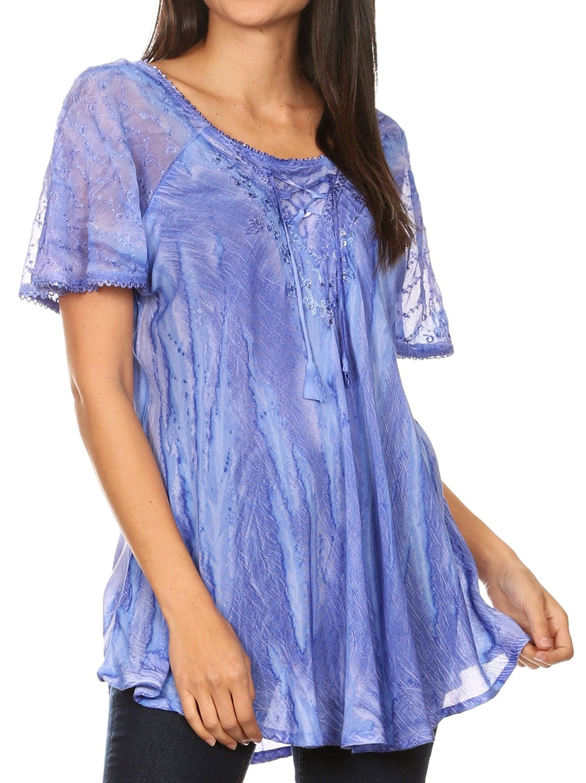 Aline Lace-Sleeve Scoop Neck Top
