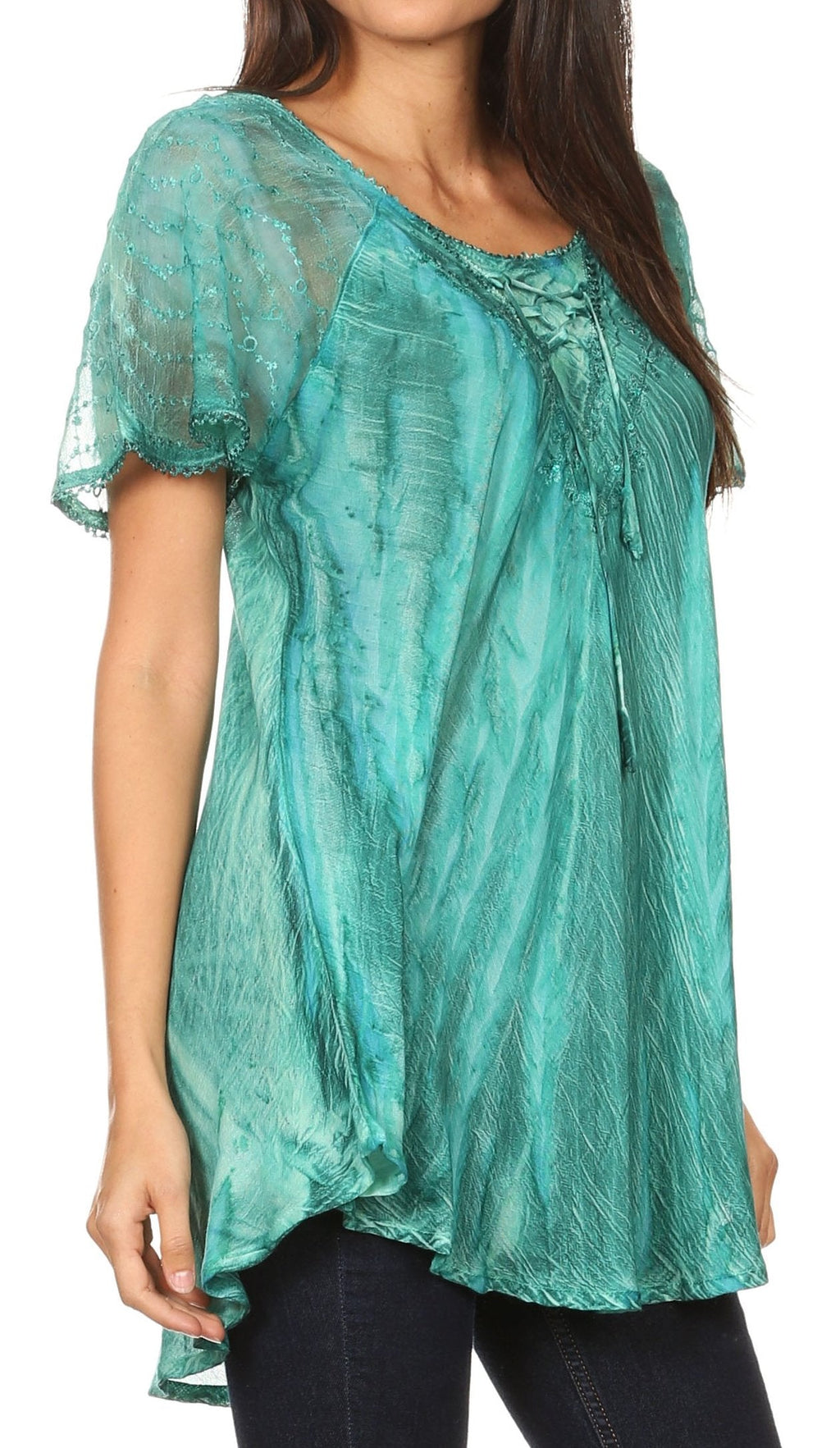 Aline Lace-Sleeve Scoop Neck Top