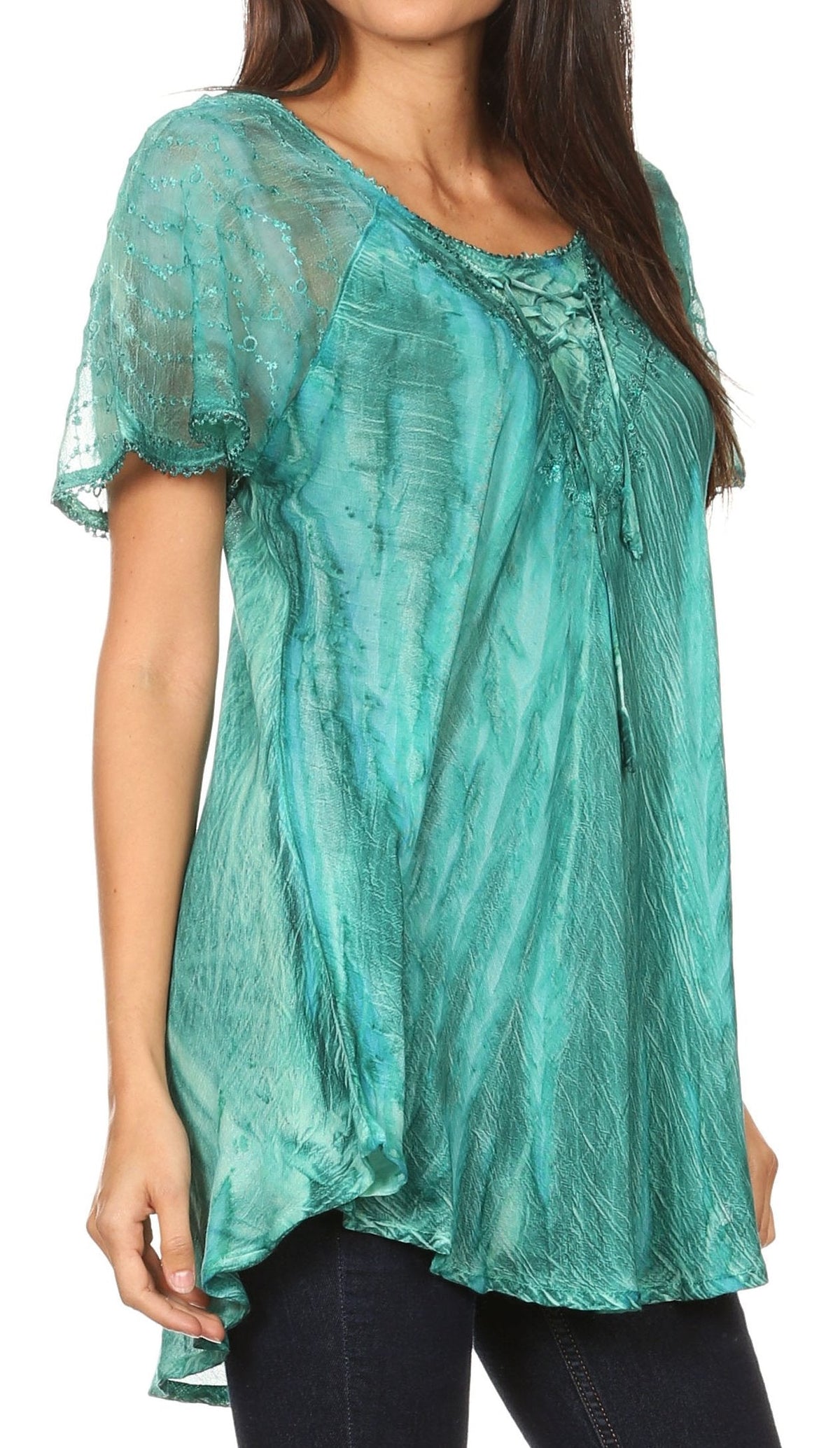 Aline Lace-Sleeve Scoop Neck Top