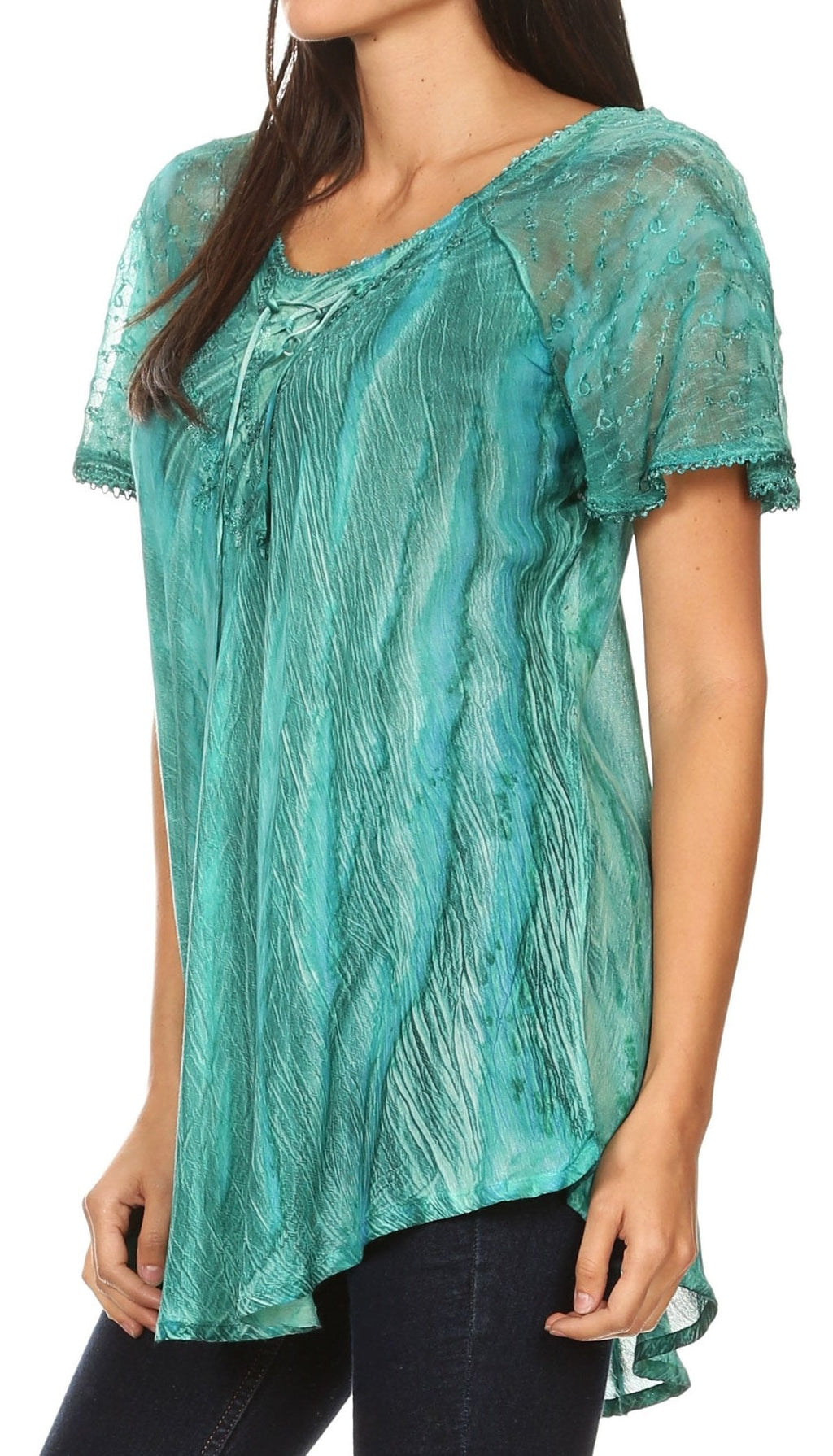 Aline Lace-Sleeve Scoop Neck Top