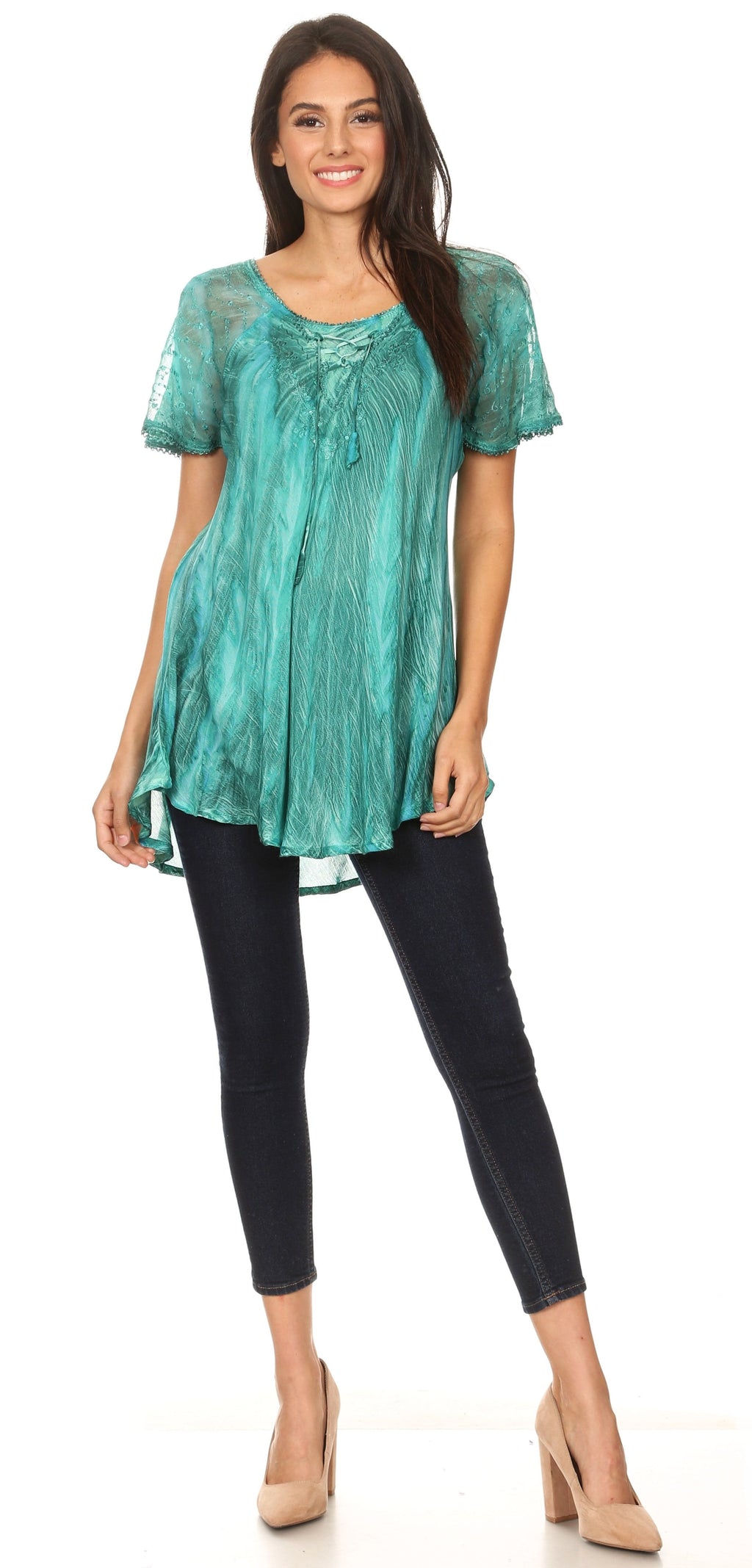 Aline Lace-Sleeve Scoop Neck Top