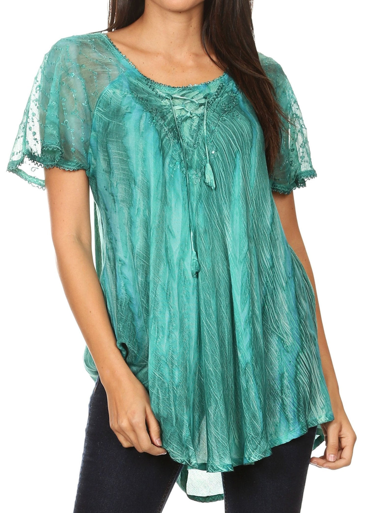 Aline Lace-Sleeve Scoop Neck Top
