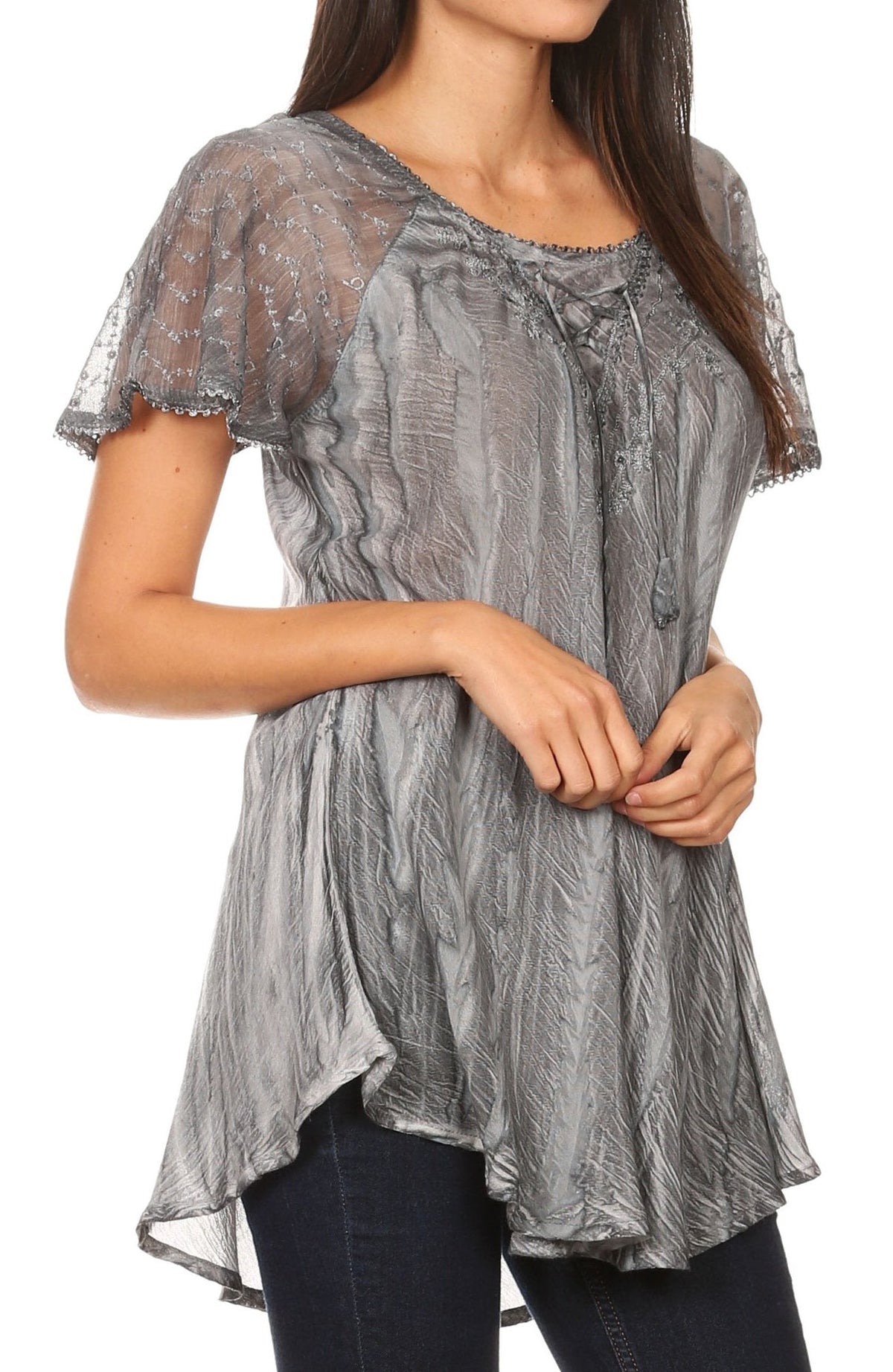 Aline Lace-Sleeve Scoop Neck Top