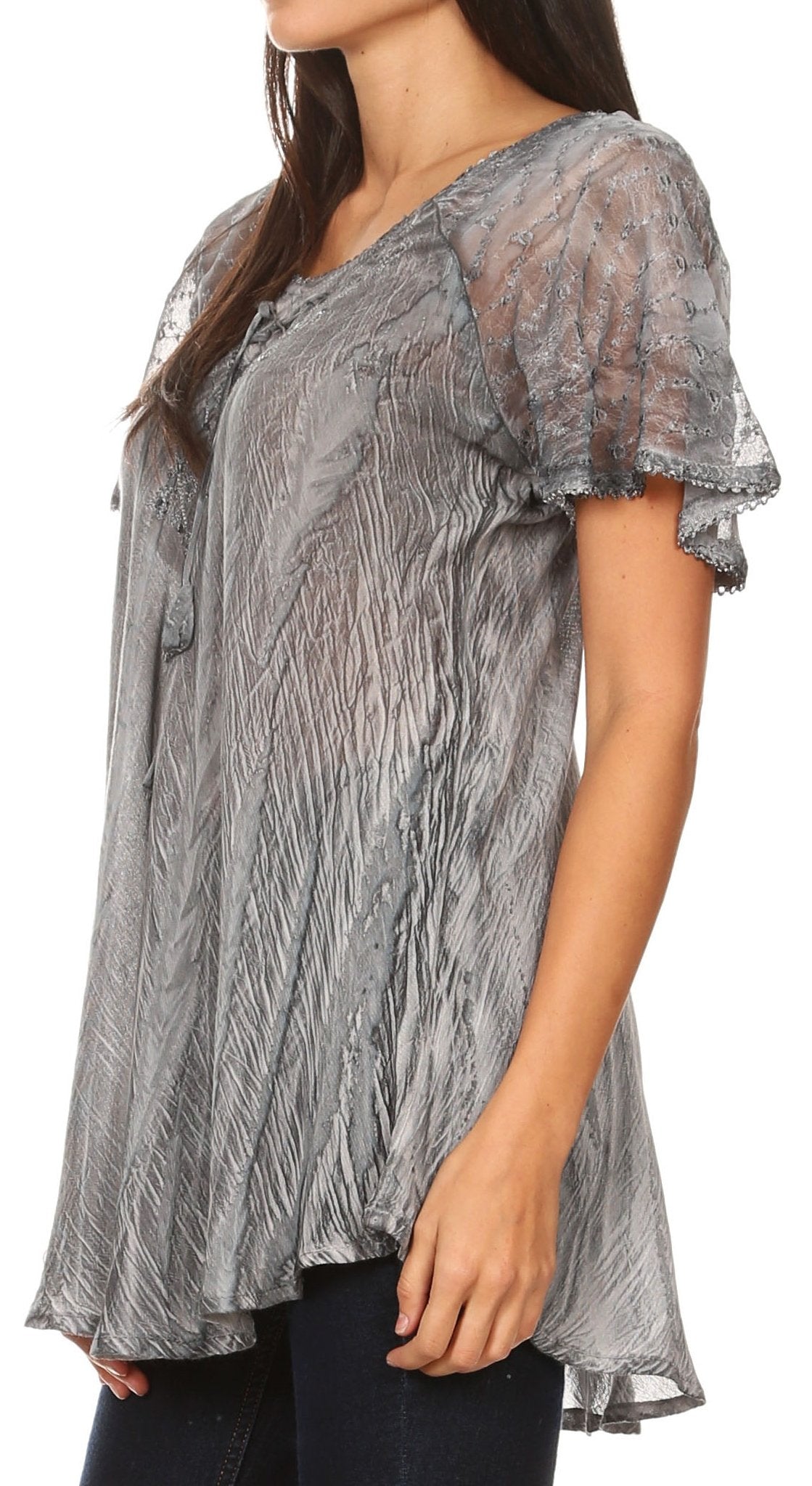 Aline Lace-Sleeve Scoop Neck Top