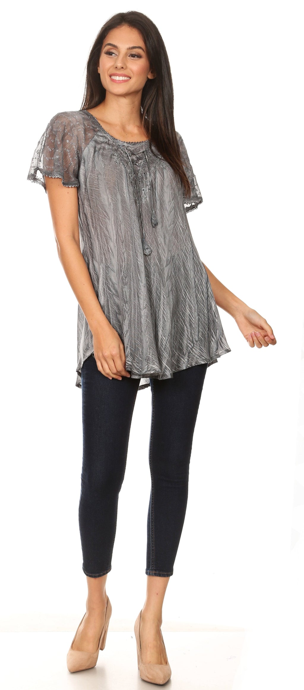 Aline Lace-Sleeve Scoop Neck Top