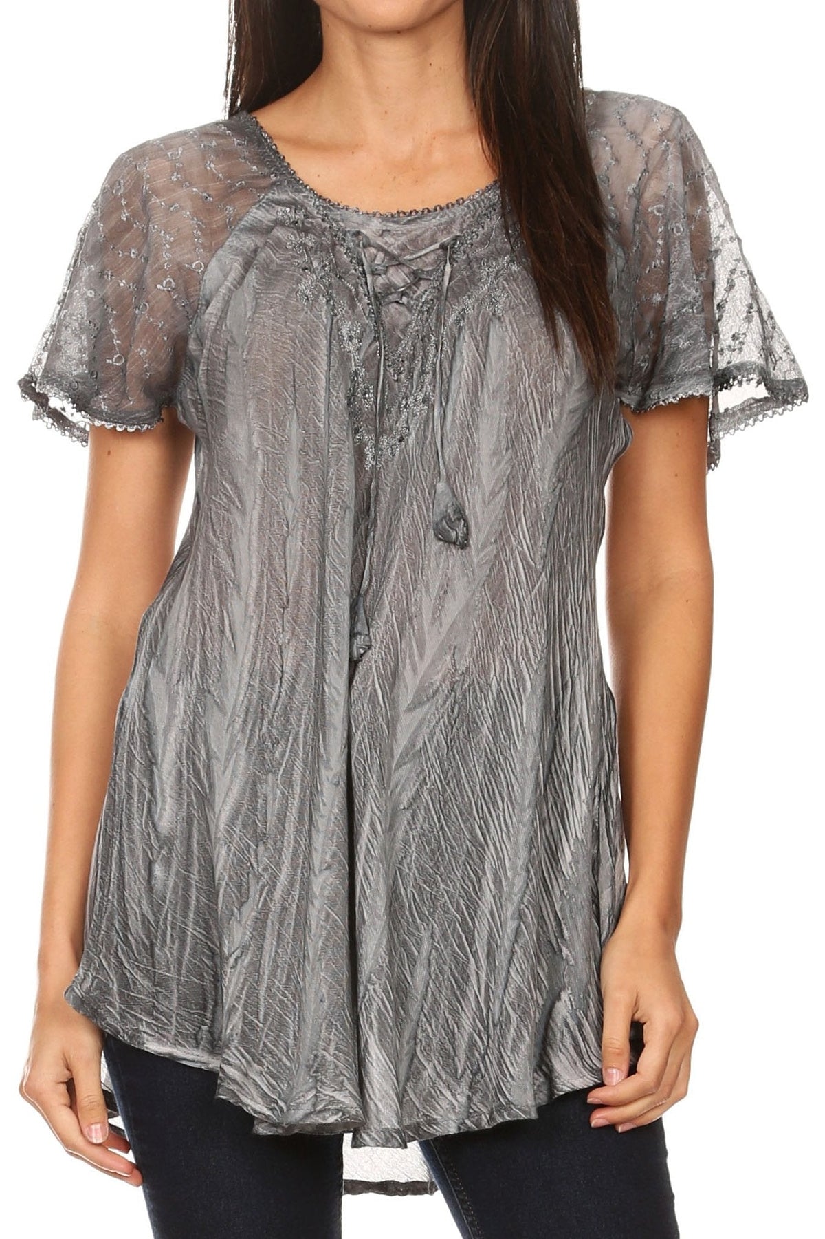 Aline Lace-Sleeve Scoop Neck Top