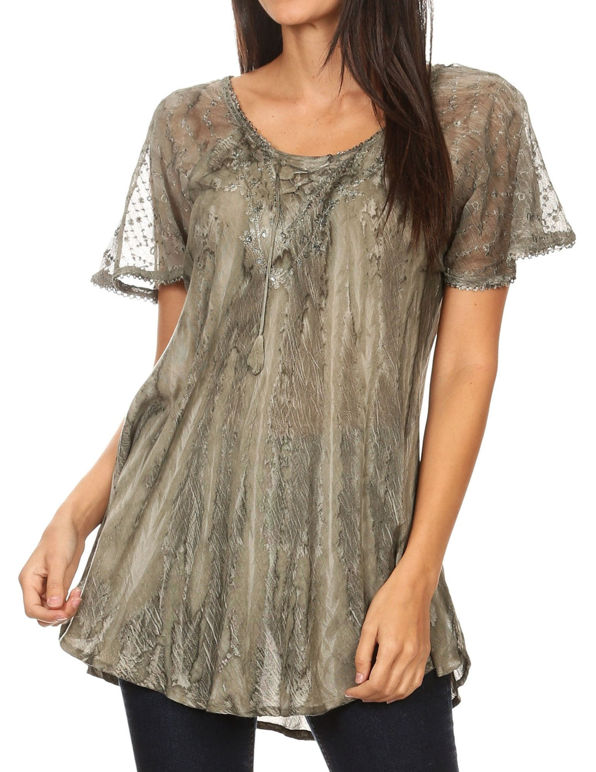 Aline Lace-Sleeve Scoop Neck Top