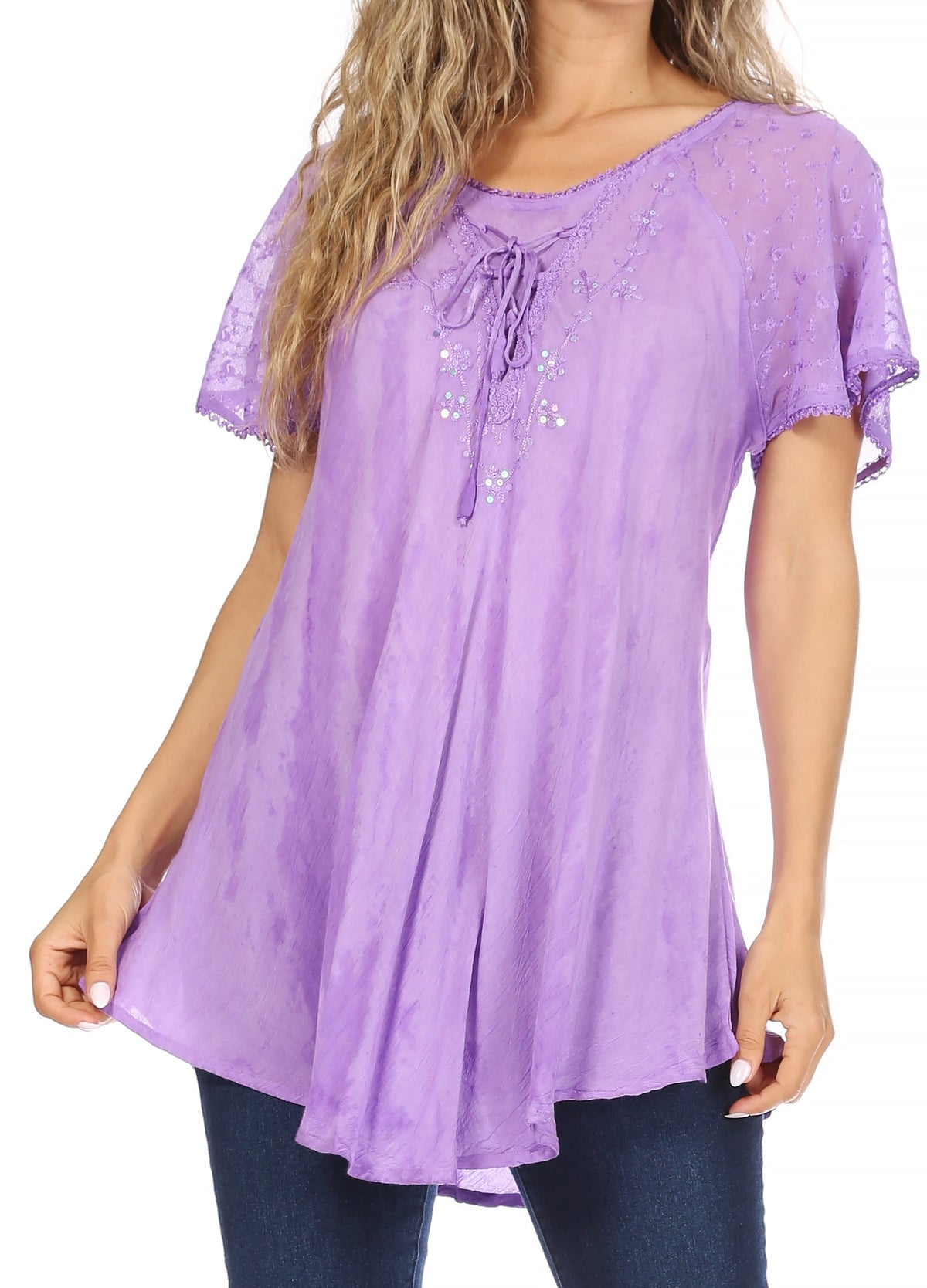 Aline Lace-Sleeve Scoop Neck Top