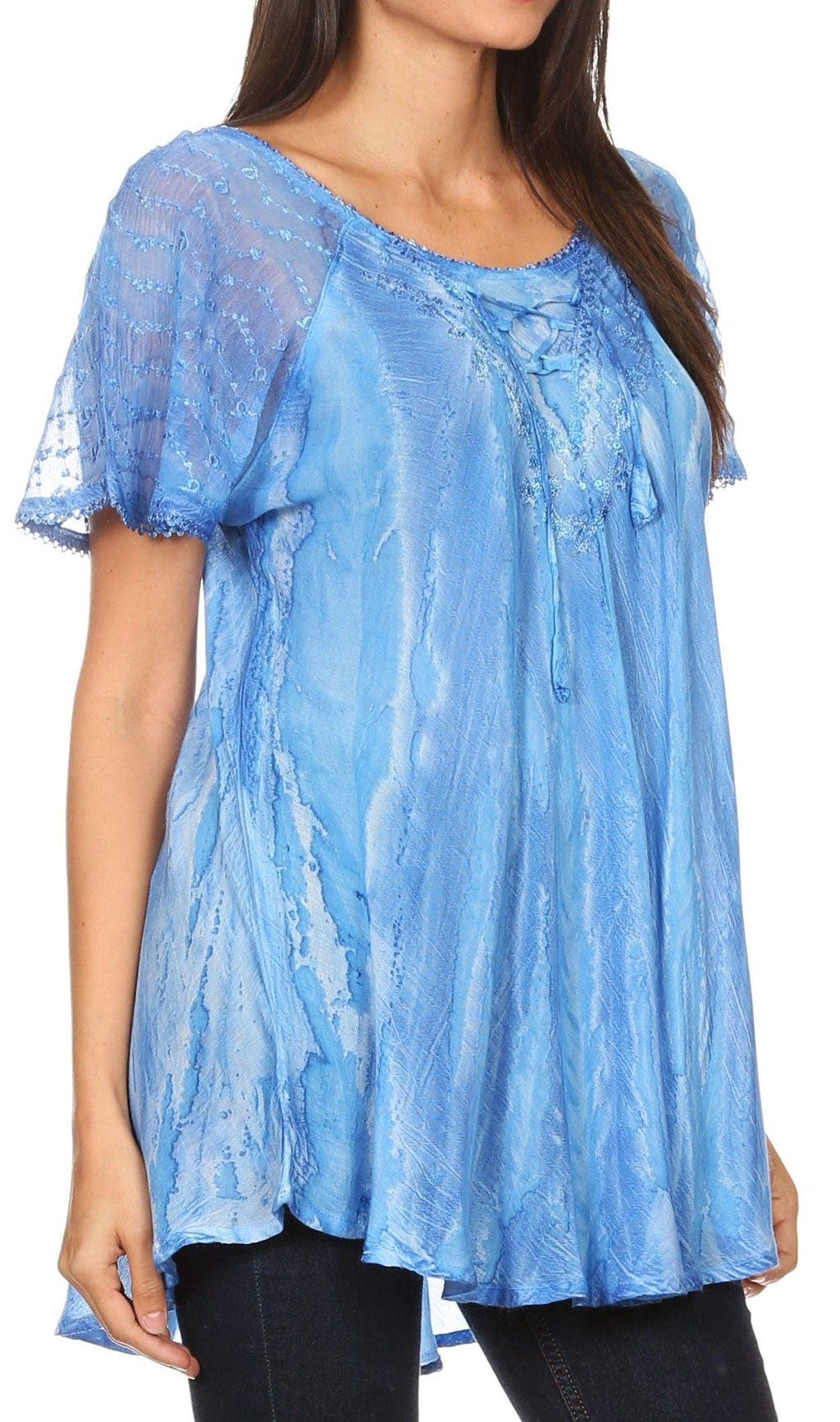 Aline Lace-Sleeve Scoop Neck Top