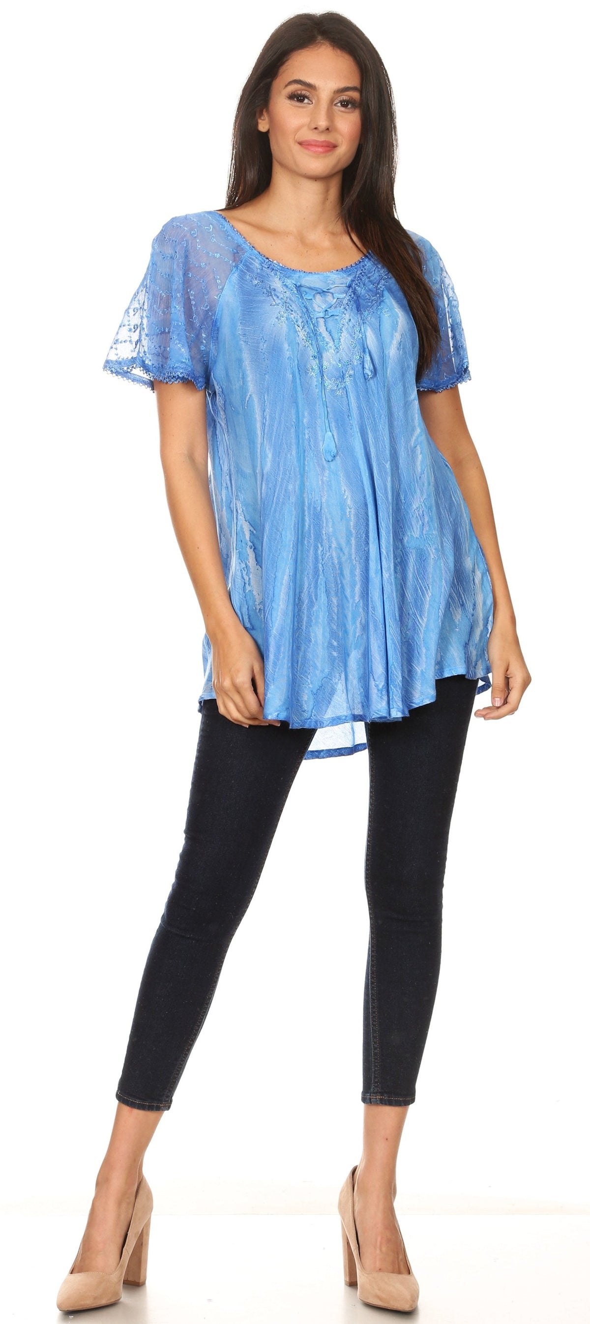 Aline Lace-Sleeve Scoop Neck Top