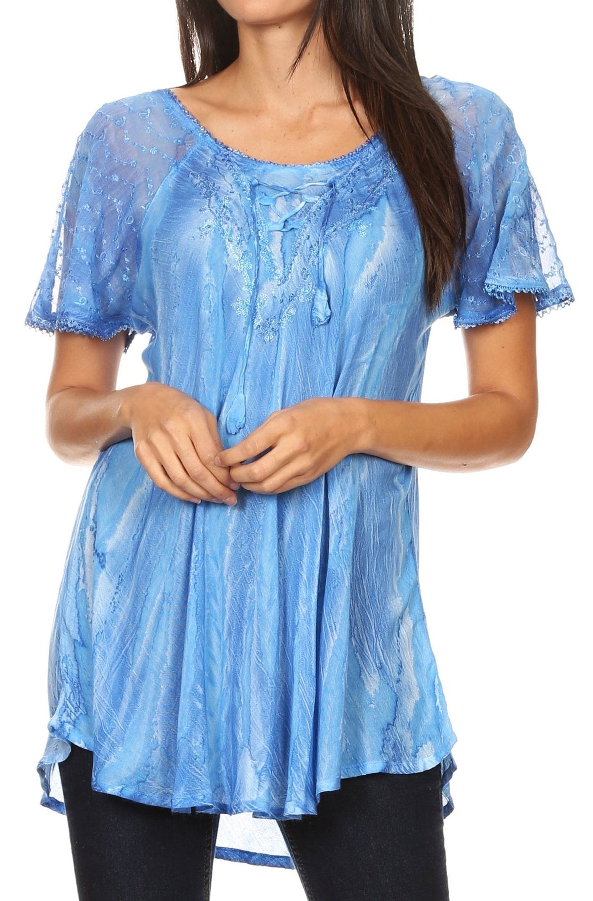 Aline Lace-Sleeve Scoop Neck Top