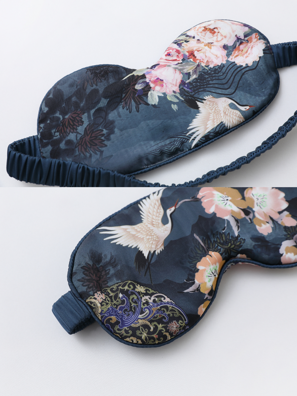Crane & Blossom Print Short Kimono Robe