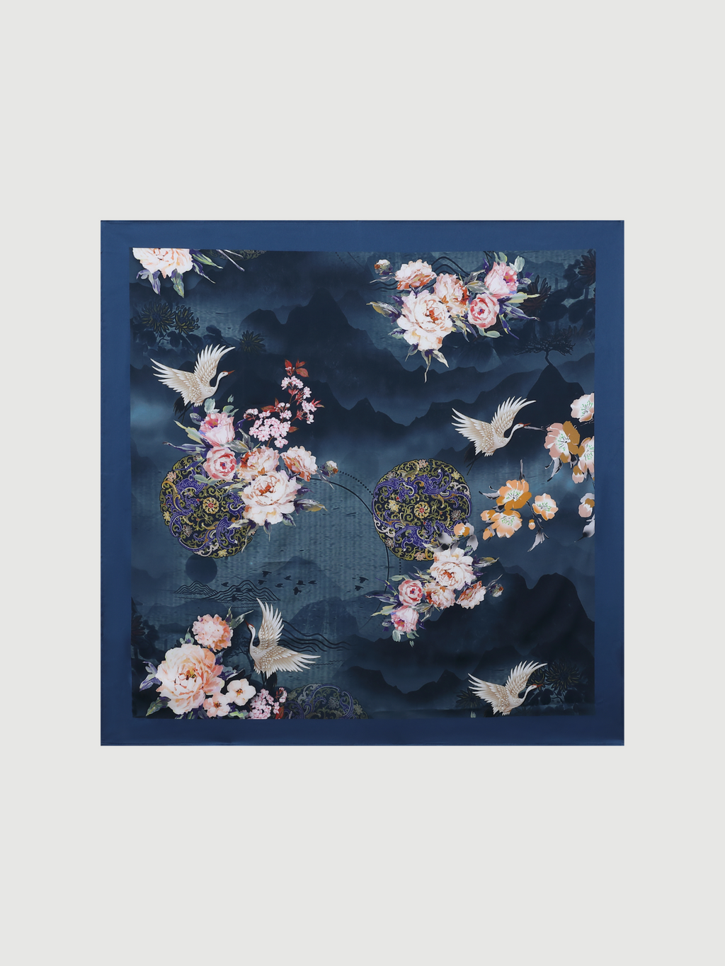 Crane & Blossom Print Short Kimono Robe