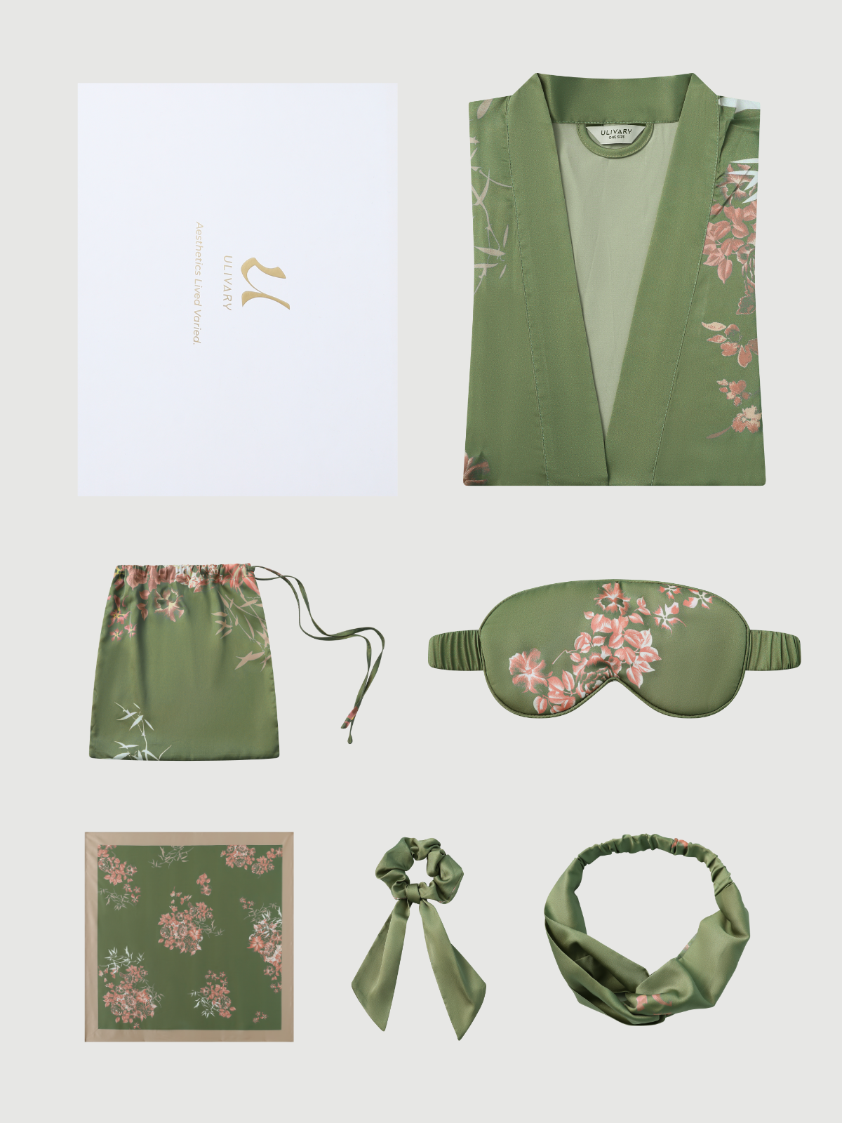 Bamboo Print Short Kimono Robe – Olive