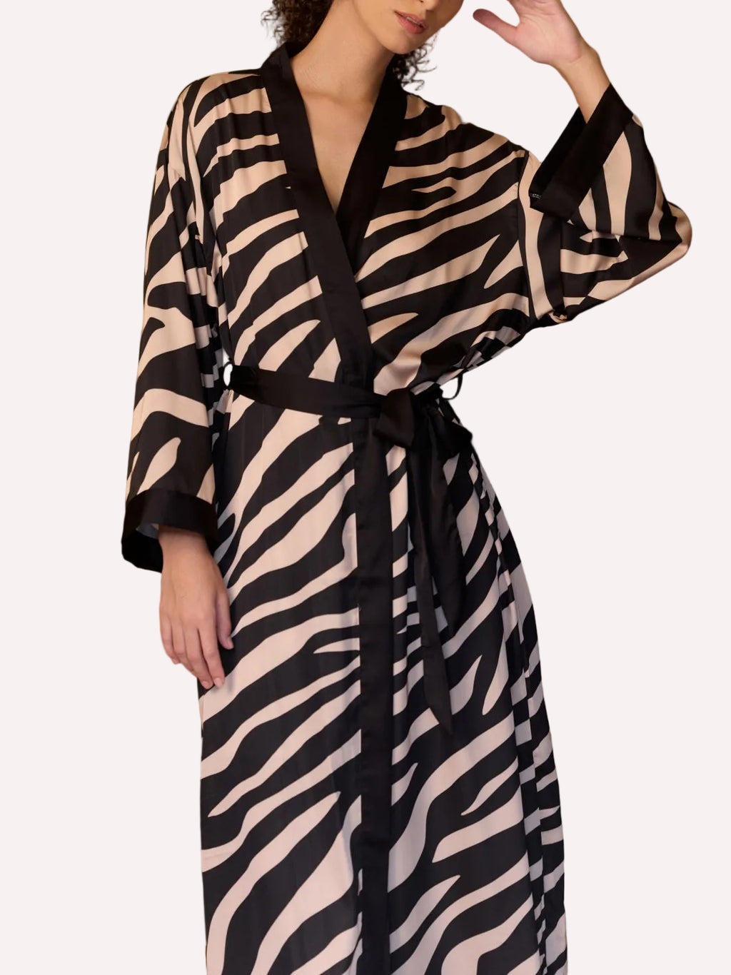Zebra Stripe Kimono Robe – Black