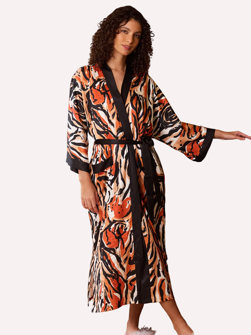 Abstract Zebra Print Kimono Robe