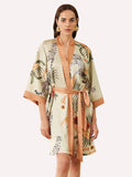 Leopard Print Short Kimono Robe – Orange