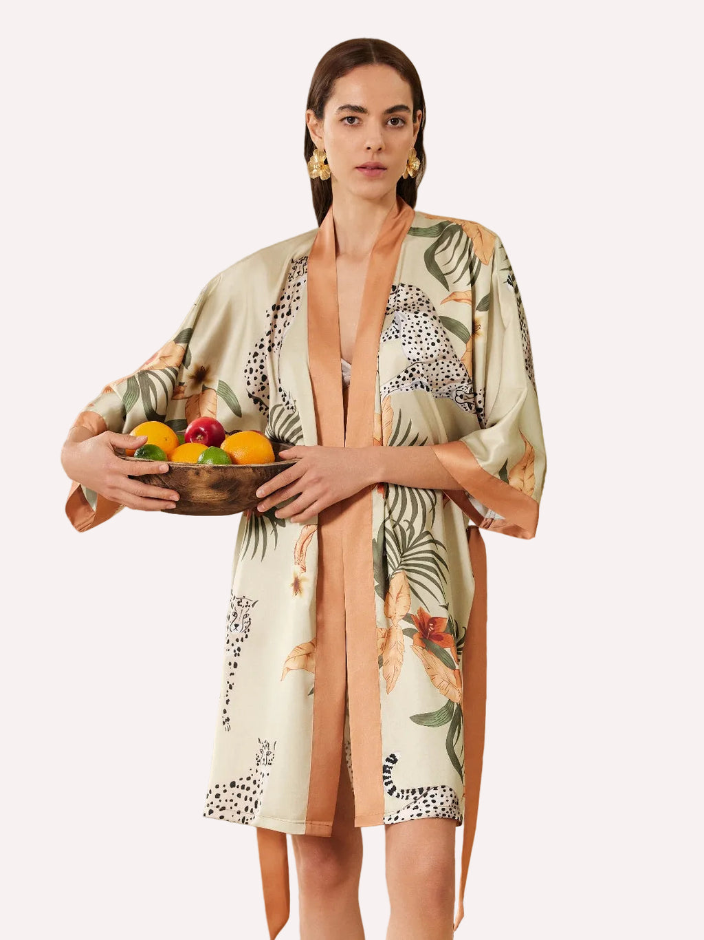 Leopard Print Short Kimono Robe – Orange