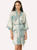 Tropical Palm Leaf Short Robe with Pockets