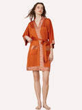 Embellished Flower Short Robe with Pockets – Orange