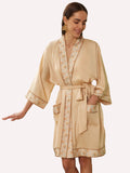 Embellished Flower Short Robe with Pockets – Champagne Gold