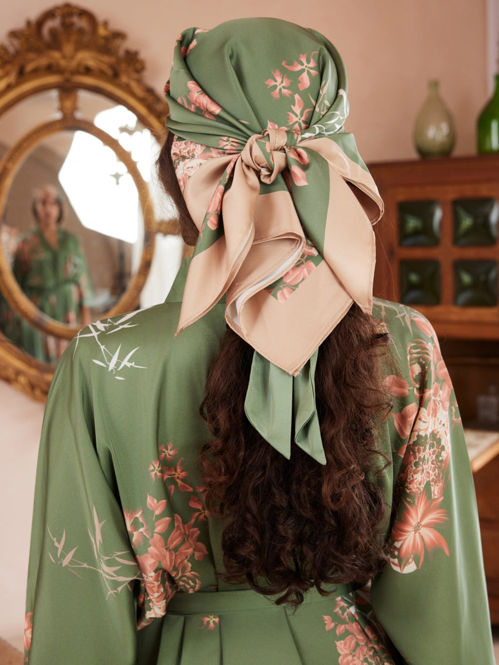 Bamboo Print Short Kimono Robe – Olive