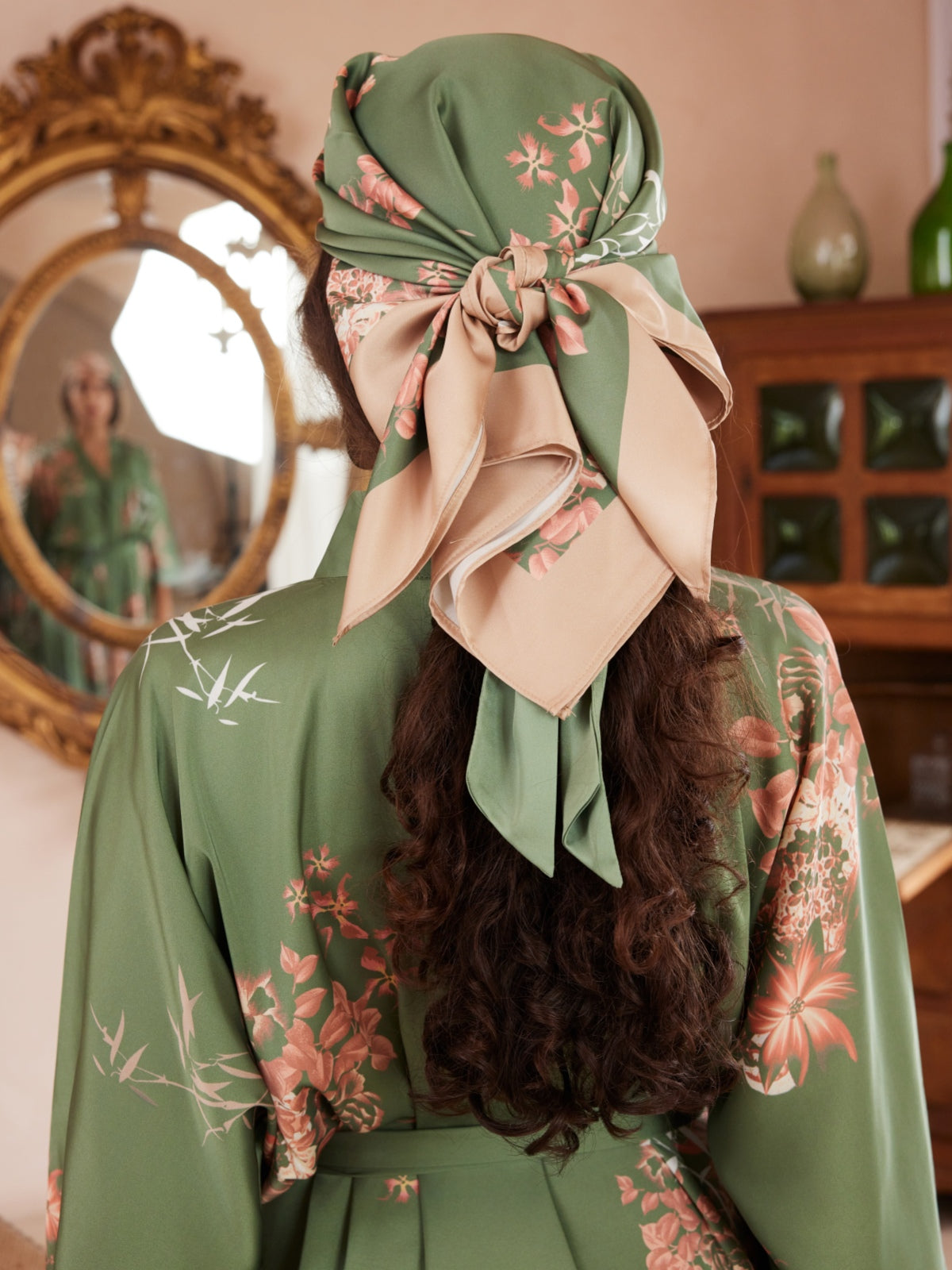 Bamboo Print Short Kimono Robe – Olive