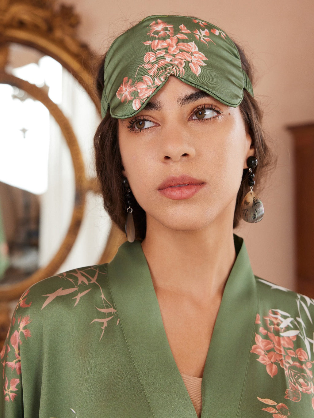 Bamboo Print Short Kimono Robe – Olive