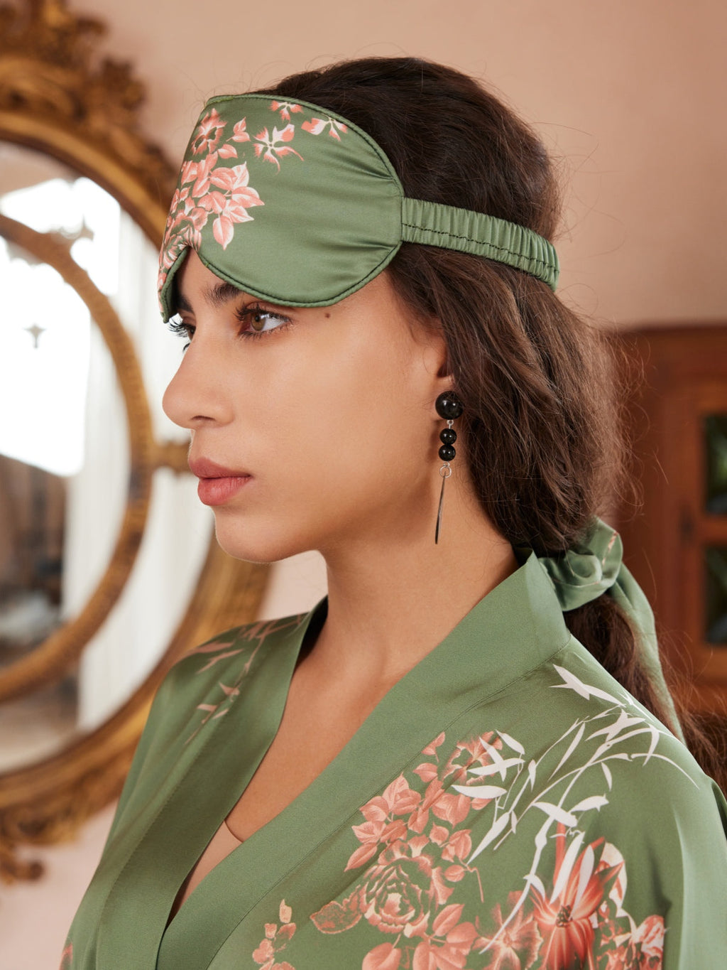 Bamboo Print Short Kimono Robe – Olive