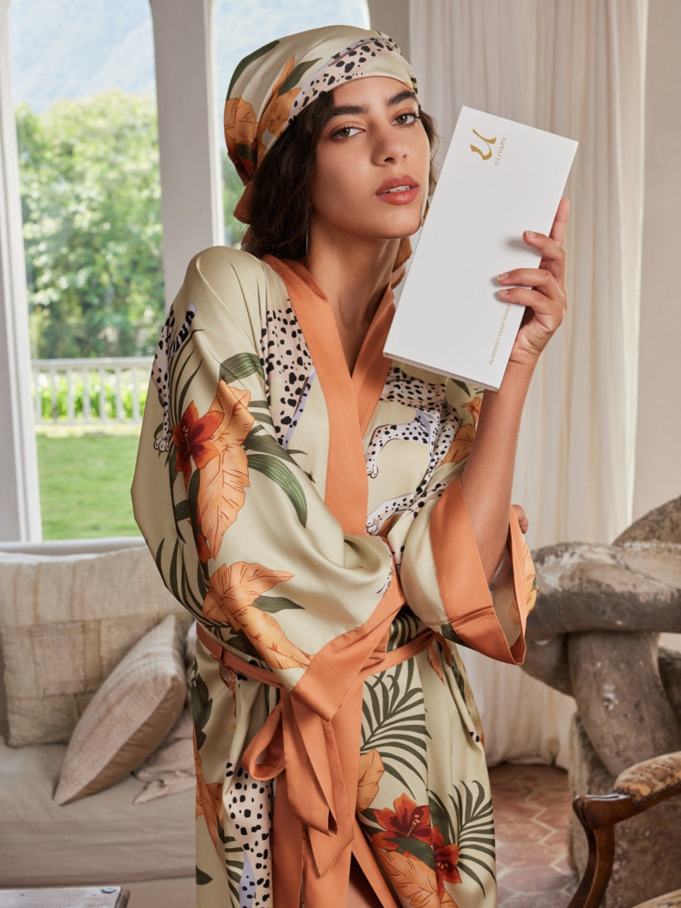 Leopard Print Short Kimono Robe – Orange