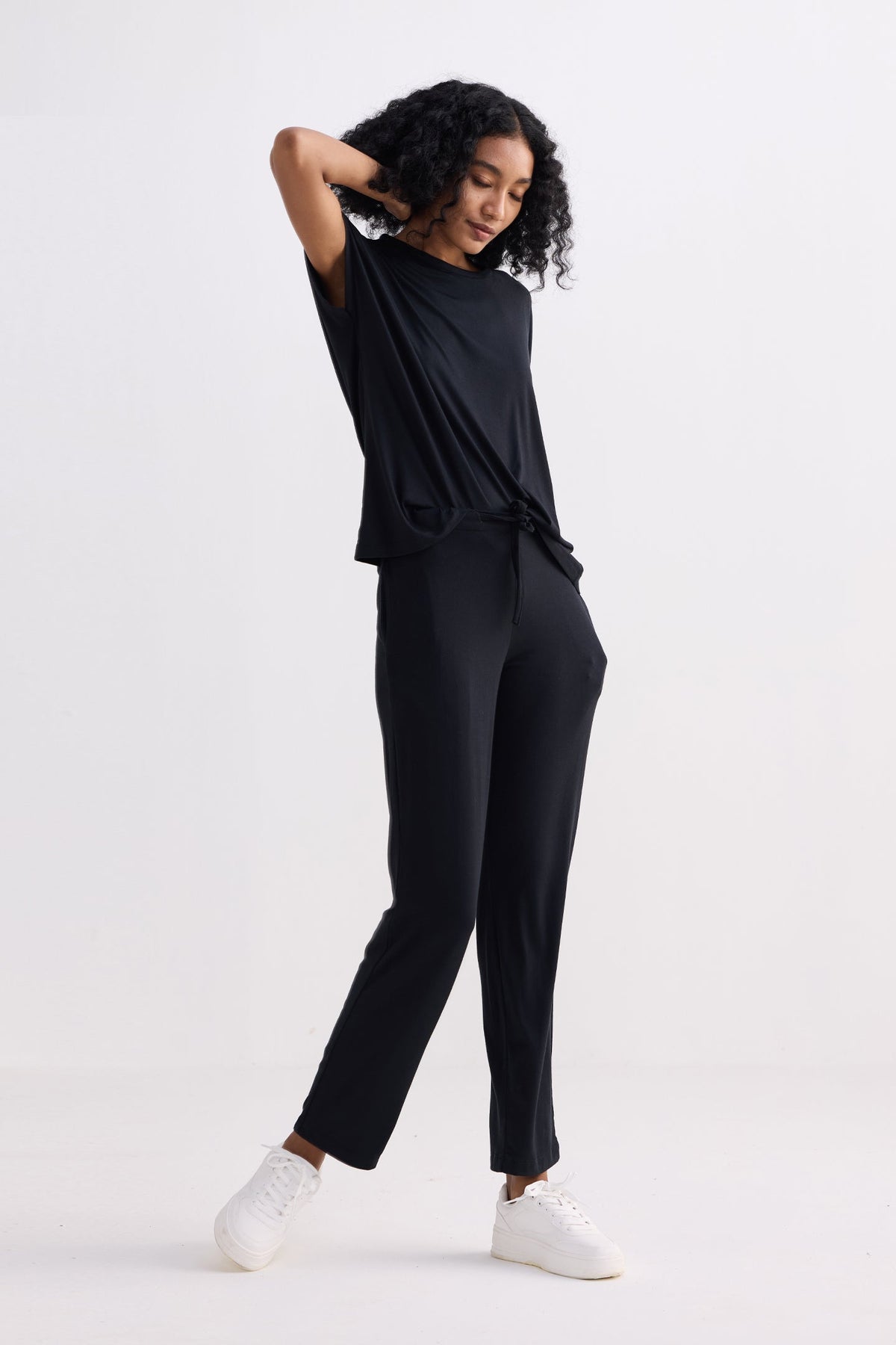 Relaxed Modal Tee & Wide-Leg Pants Set – Black