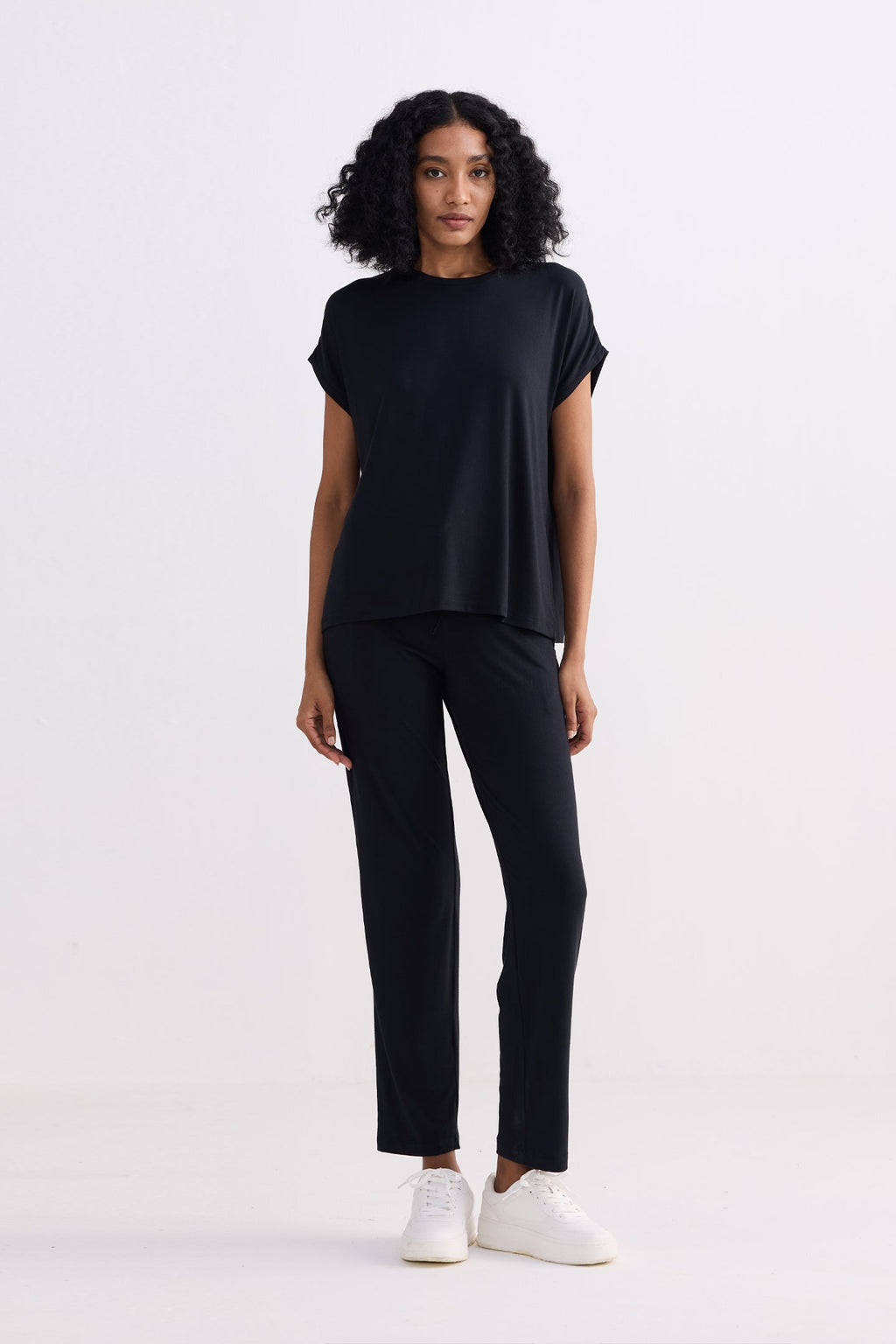 Relaxed Modal Tee & Wide-Leg Pants Set – Black