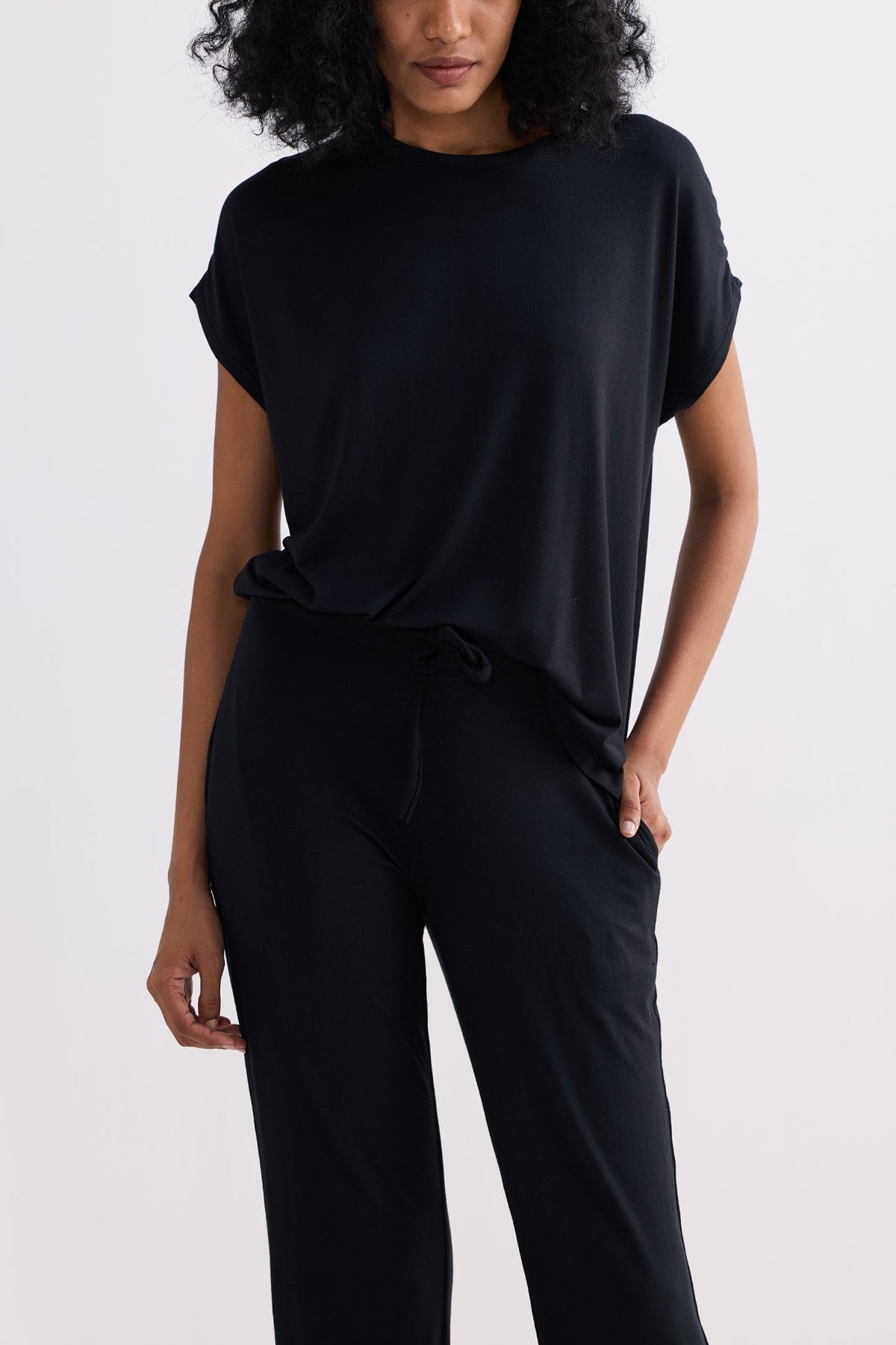 Relaxed Modal Tee & Wide-Leg Pants Set – Black