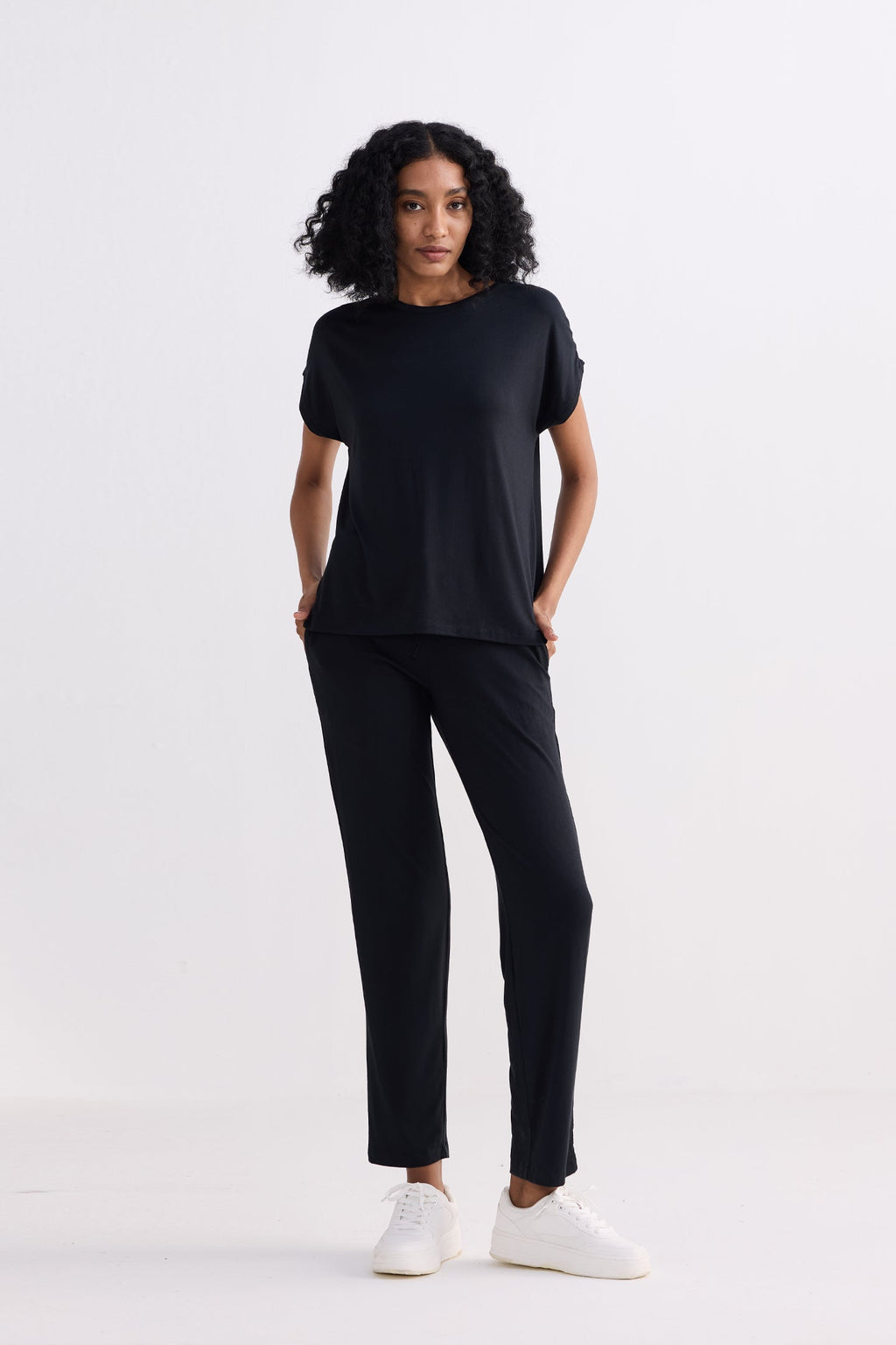 Relaxed Modal Tee & Wide-Leg Pants Set – Black