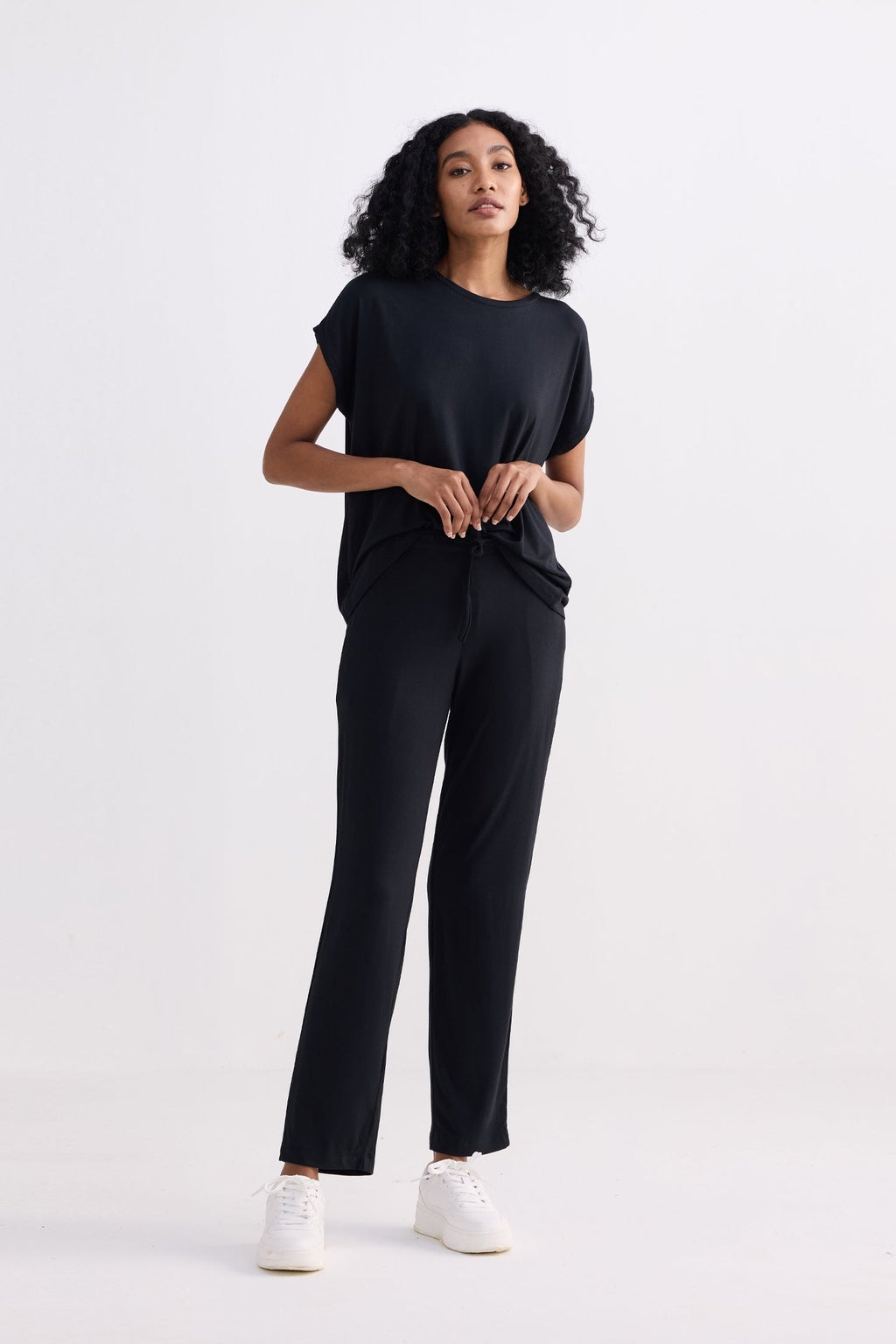 Relaxed Modal Tee & Wide-Leg Pants Set – Black