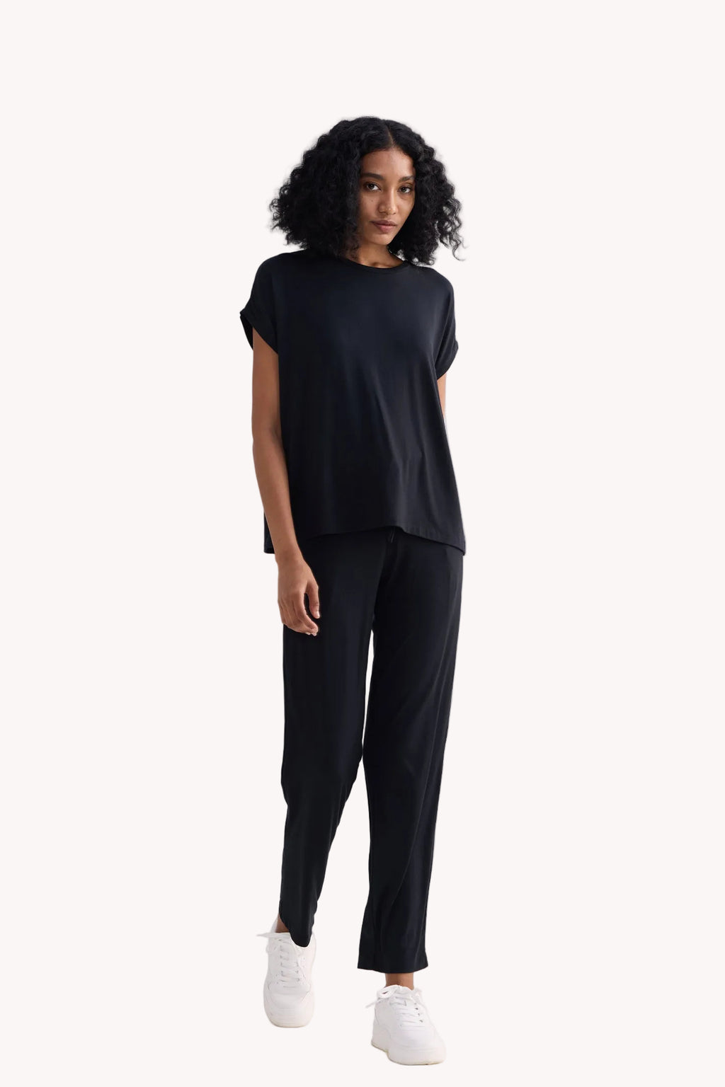 Relaxed Modal Tee & Wide-Leg Pants Set – Black