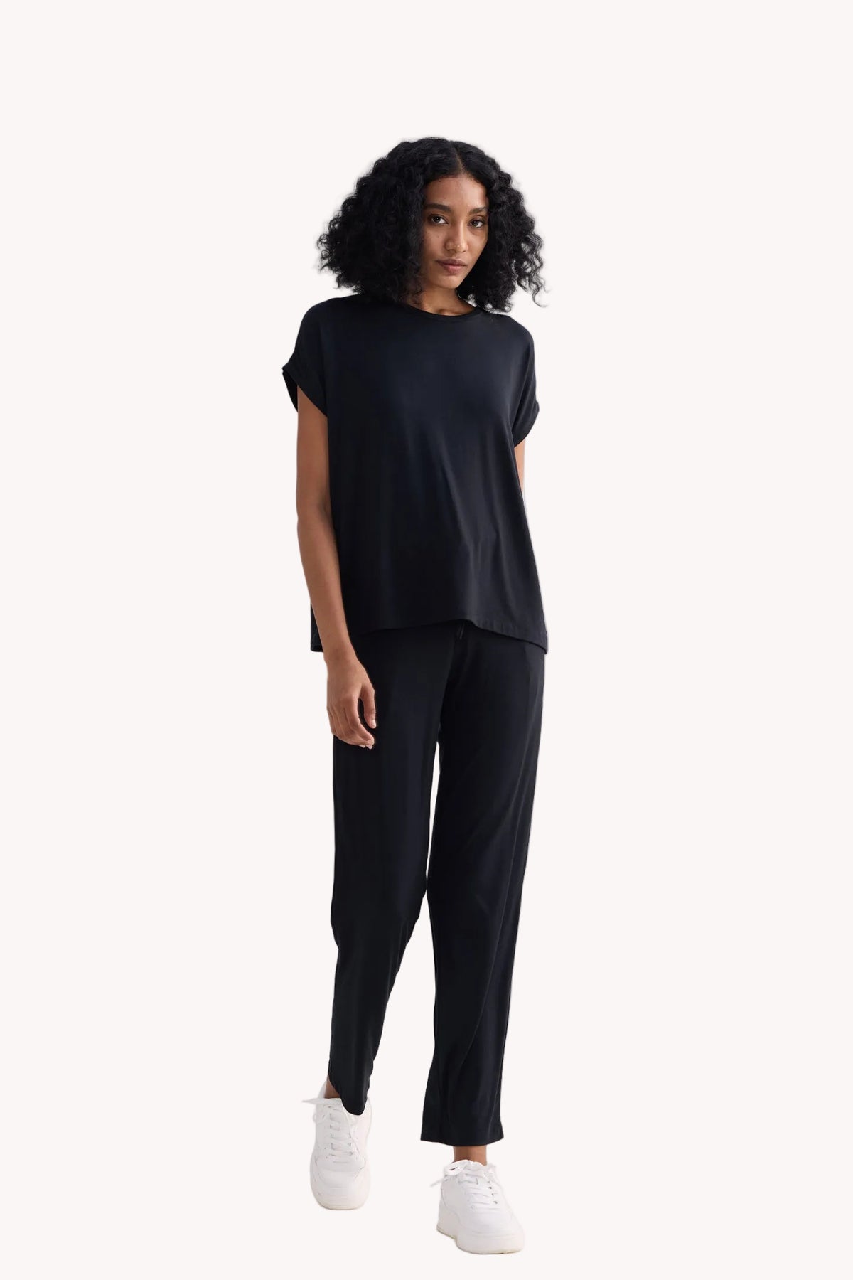 Relaxed Modal Tee & Wide-Leg Pants Set – Black