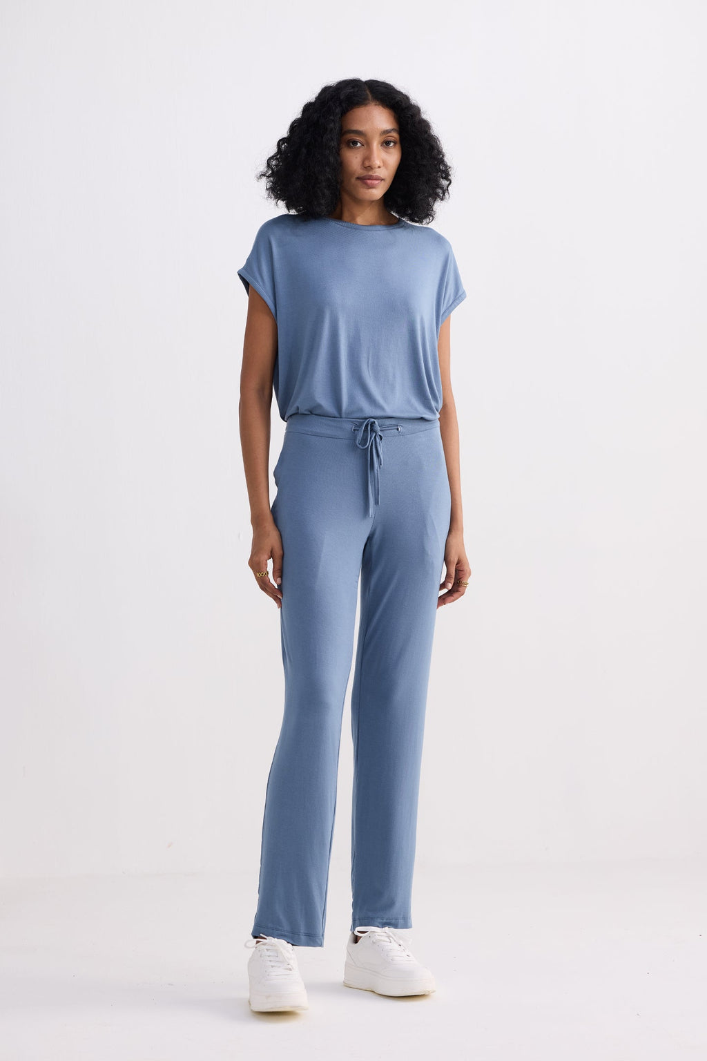 Relaxed Modal Tee & Wide-Leg Pants Set – Blue
