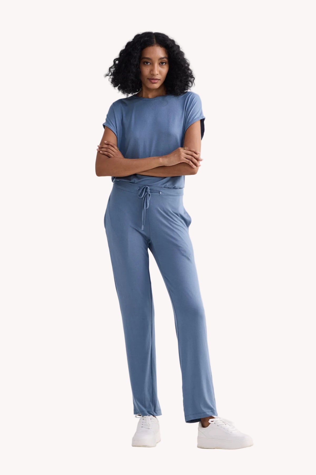 Relaxed Modal Tee & Wide-Leg Pants Set – Blue