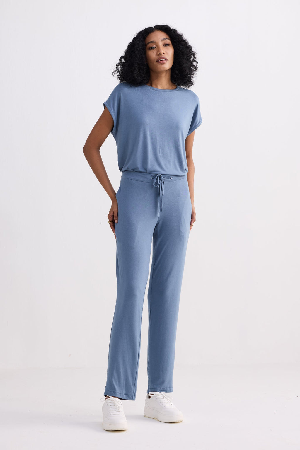 Relaxed Modal Tee & Wide-Leg Pants Set – Blue