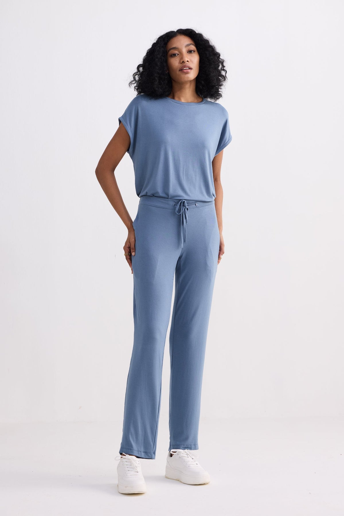 Relaxed Modal Tee & Wide-Leg Pants Set – Blue