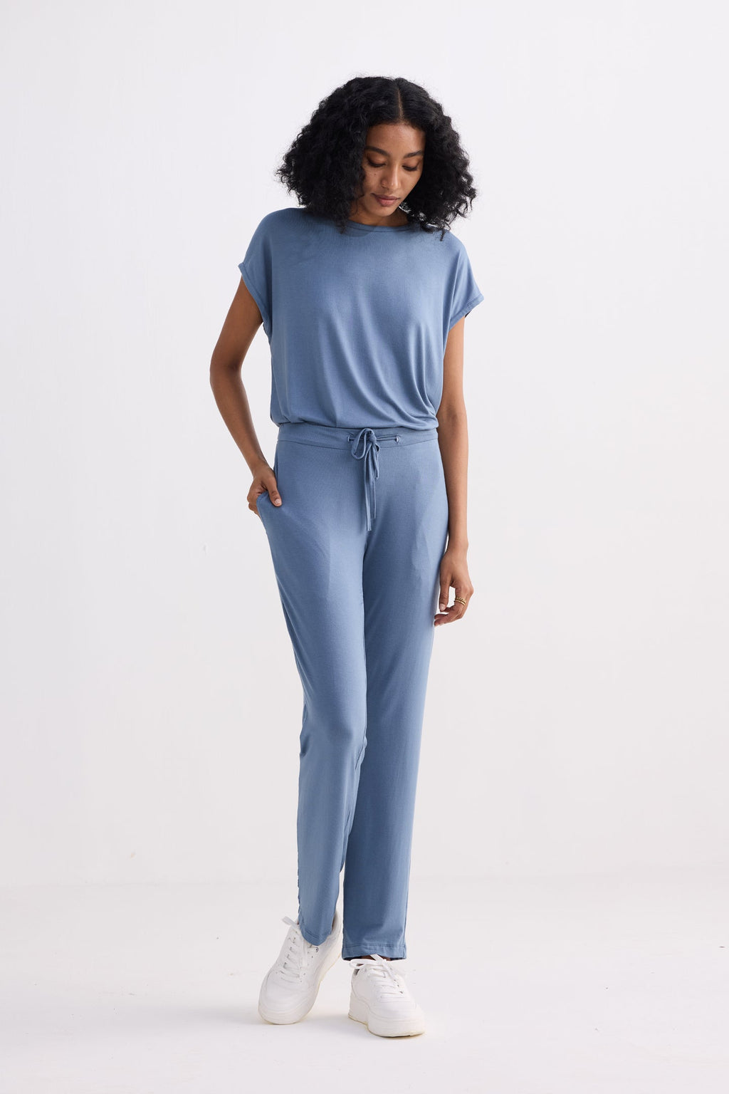 Relaxed Modal Tee & Wide-Leg Pants Set – Blue